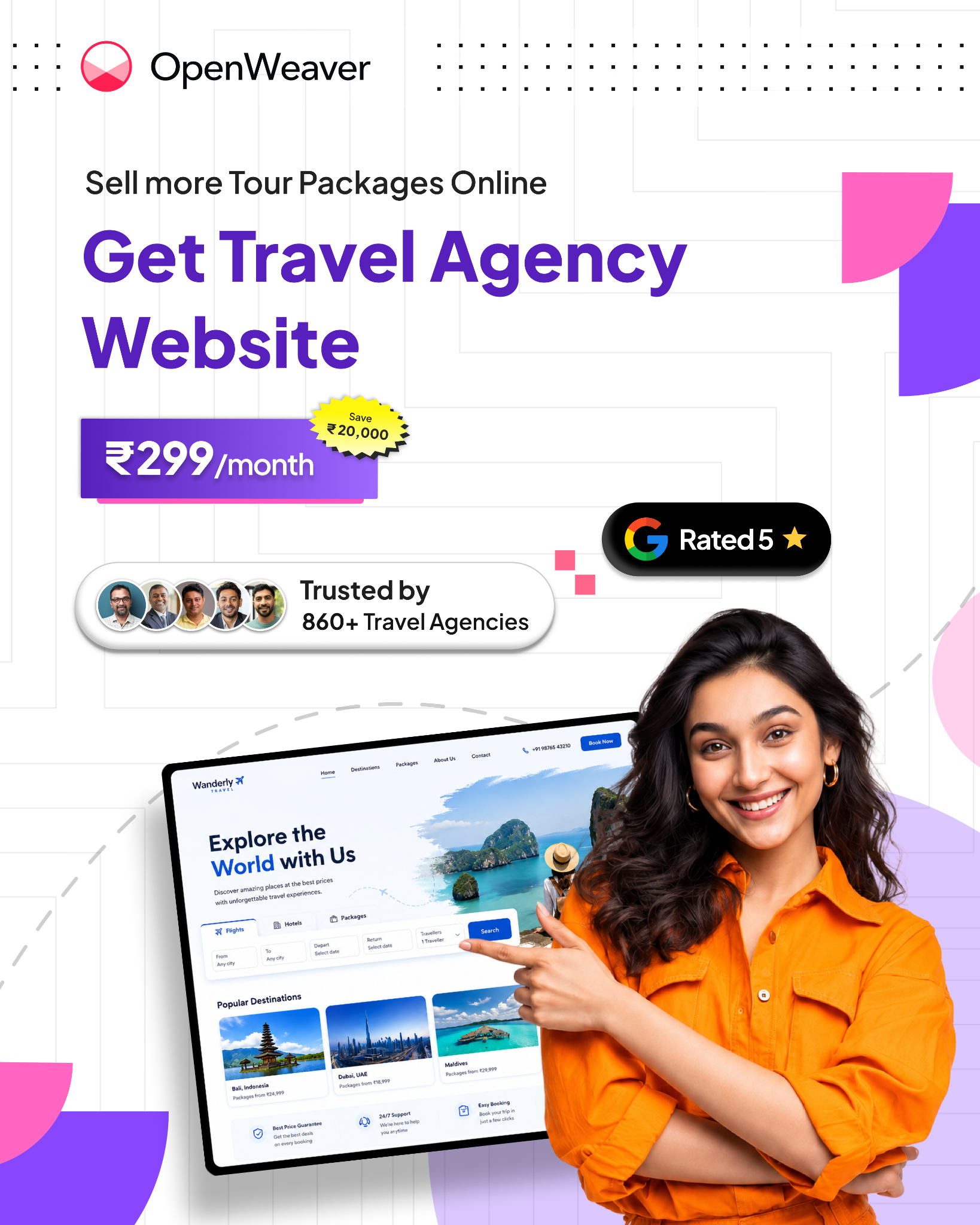 Open Weaver Facebook ad: Get your Travel Agency Website
