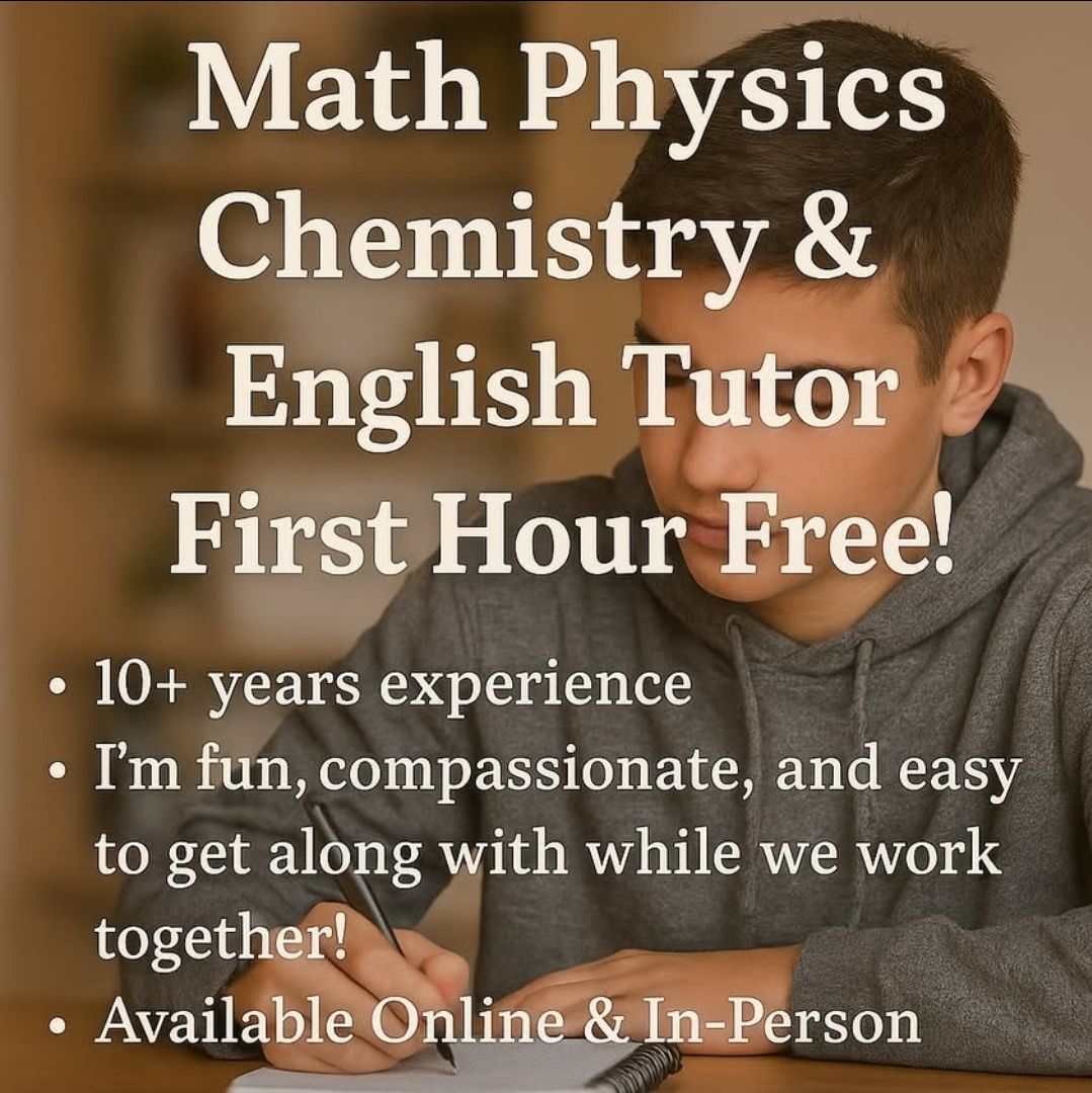 Alastair Walker Tutoring Facebook ad: Math Physics Chemistry English Tutor