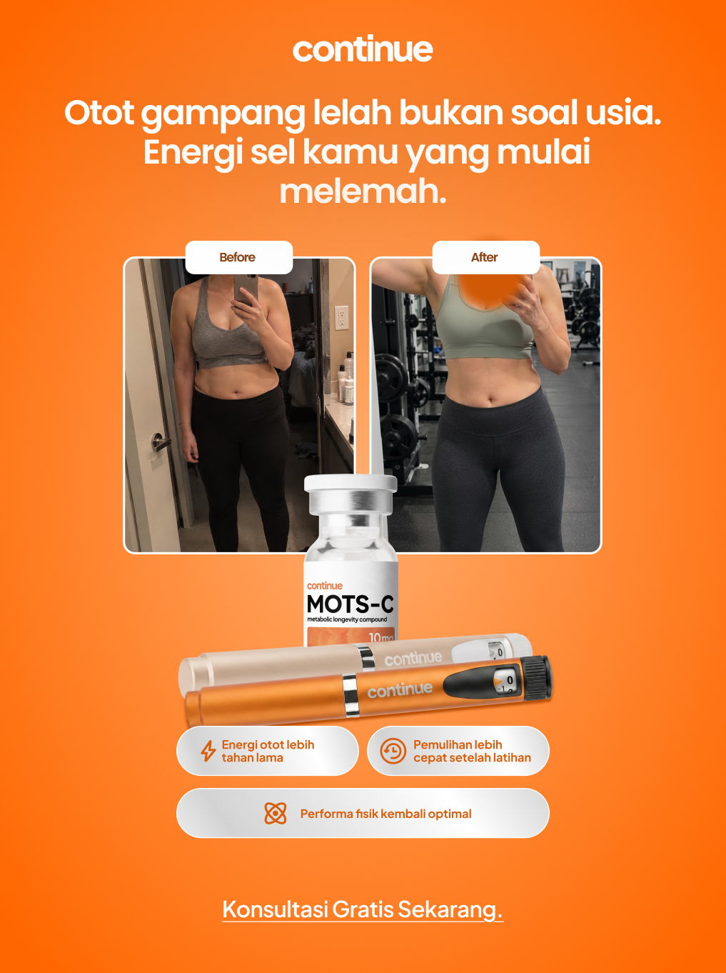 Continue Longevity Indonesia Facebook ad: Konsultasi Gratis 24 Jam.