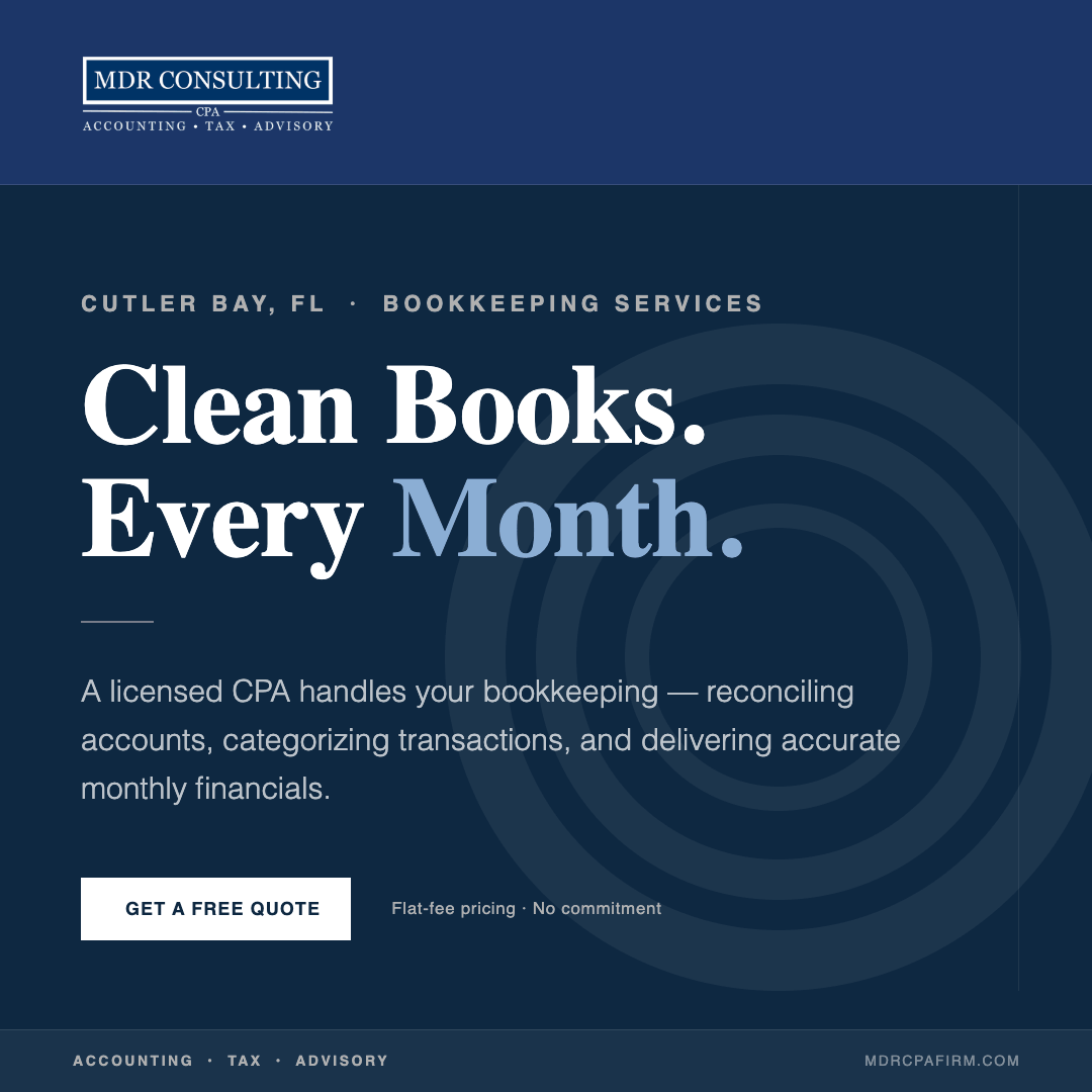 MDR Consulting CPA PLLC Facebook ad: Accurate Books, Stress-Free