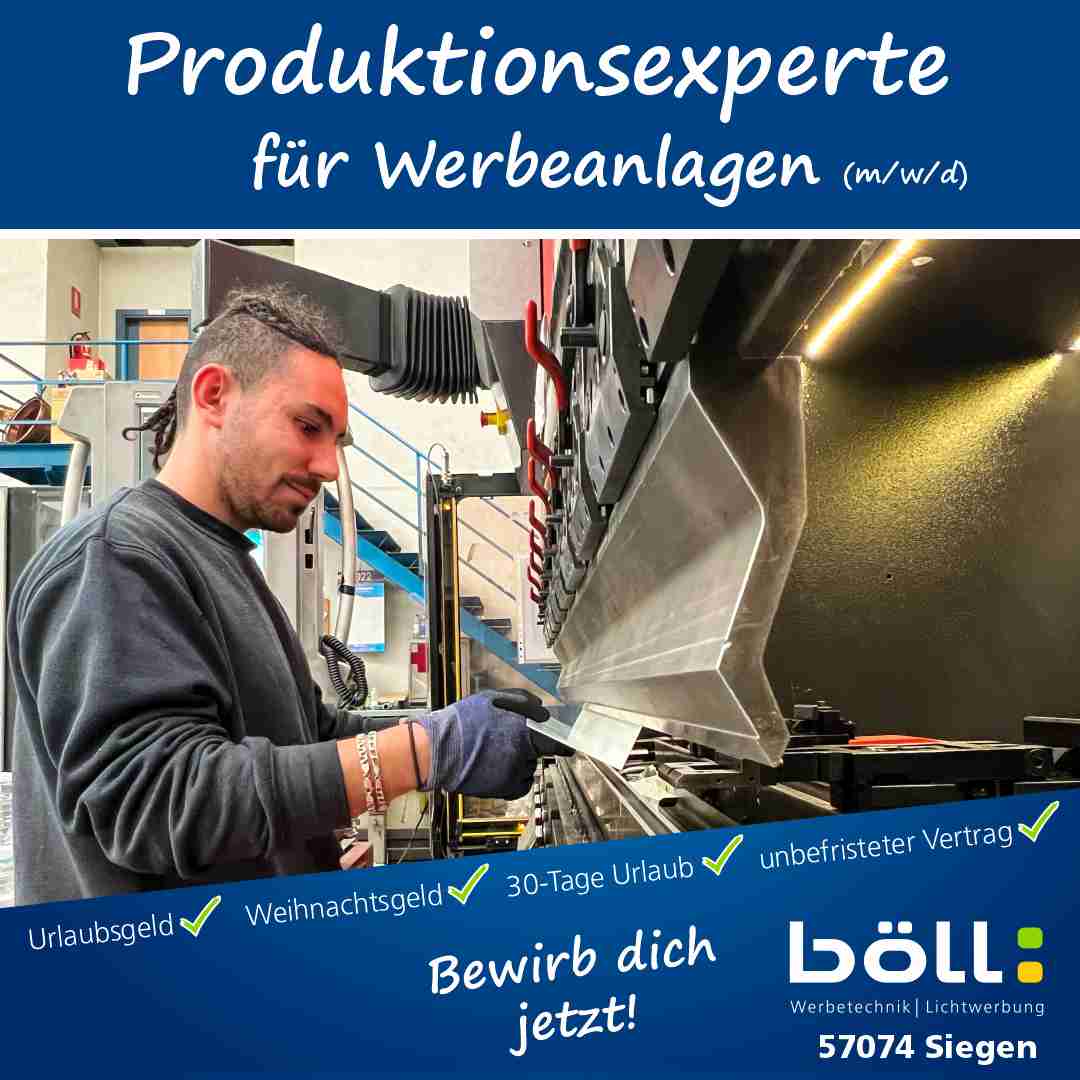 Böll Werbetechnik und Lichtwerbung Facebook ad: Produktionsexperte (m/w/d) in Siegen gesucht!