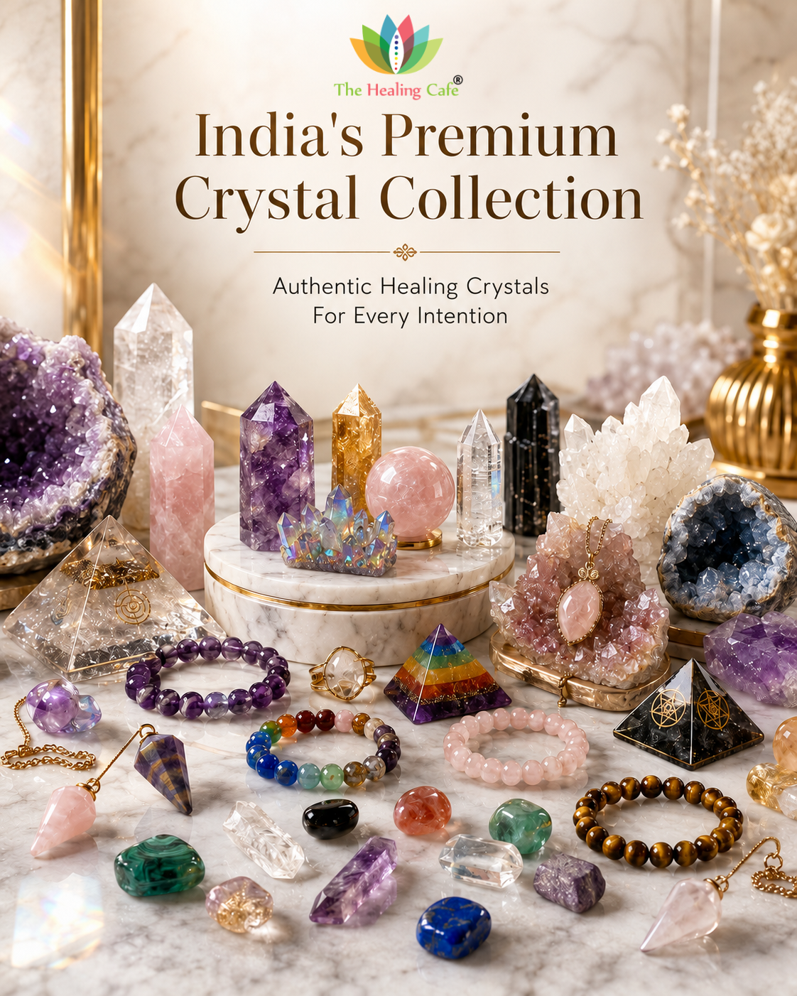 The Healing Cafe Facebook ad: Discover authentic healing crystals, bracelets, chakra…