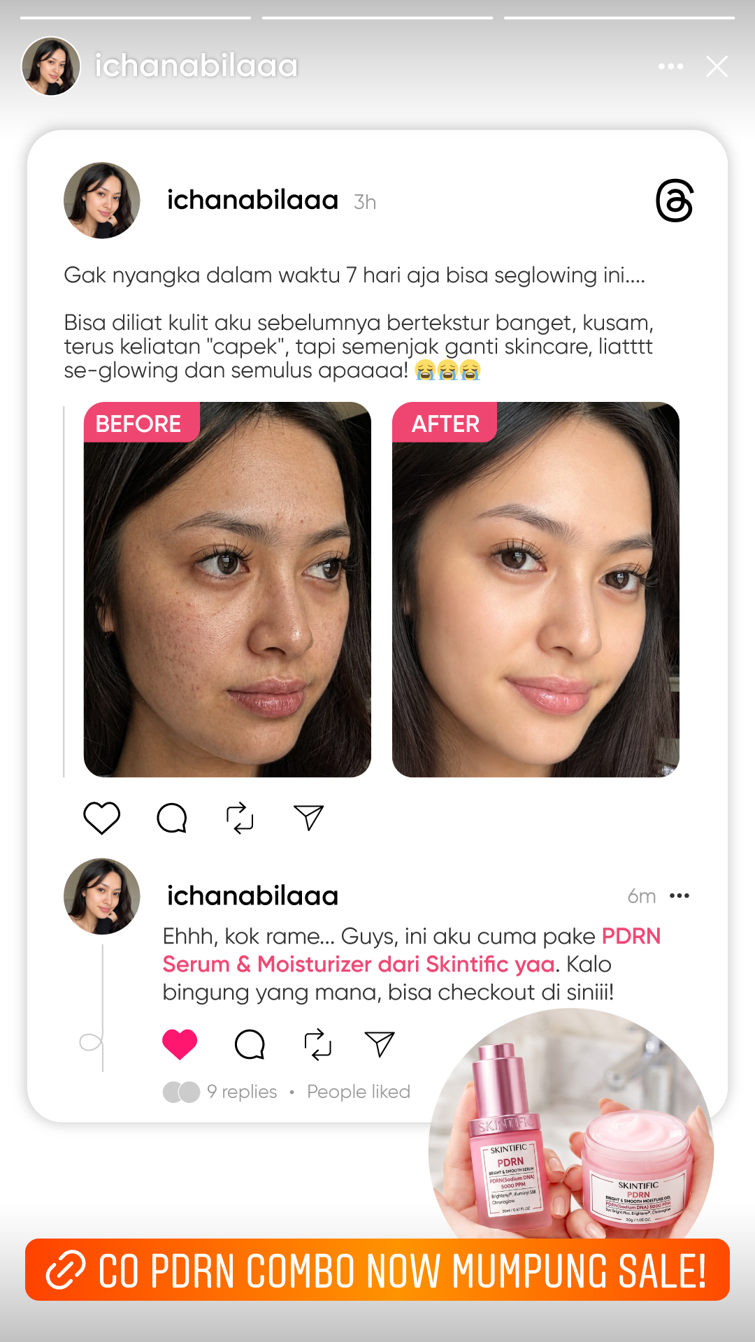 Skintific Outlet Facebook ad: PDRN SERUM, RAHASIA GLASS SKIN!