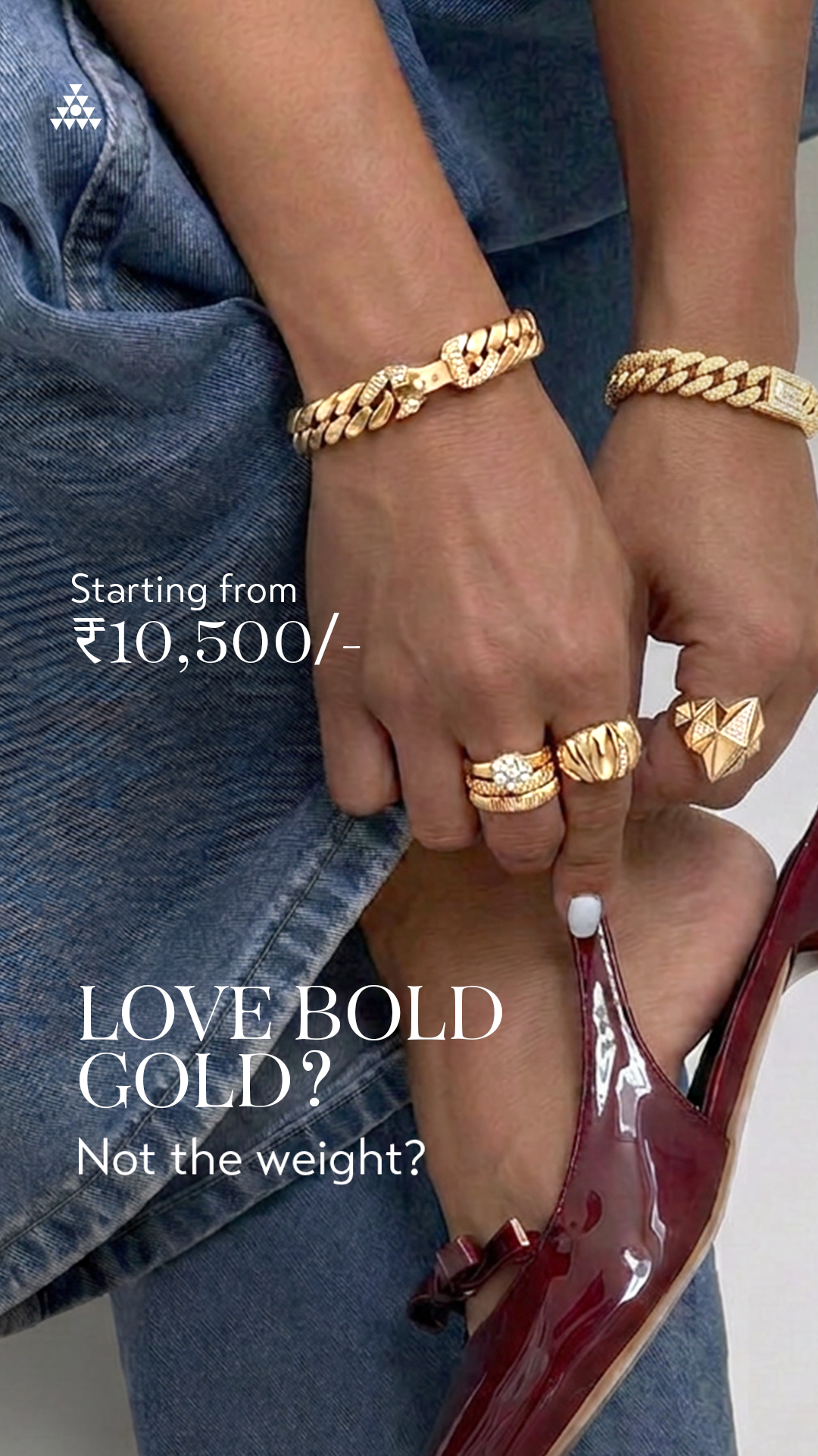 ekatra jewels Facebook ad: The Look of Heavy Gold. Without the Weight.