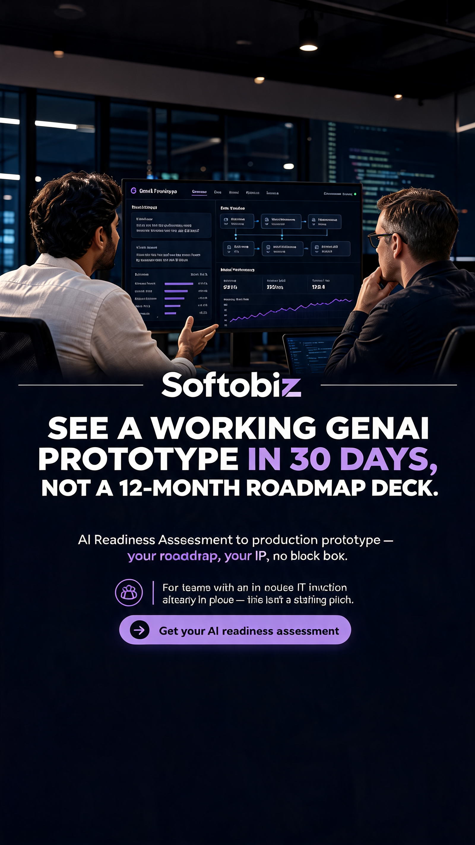 Softobiz Technologies Facebook ad: One Team. Multiple Outcomes.
