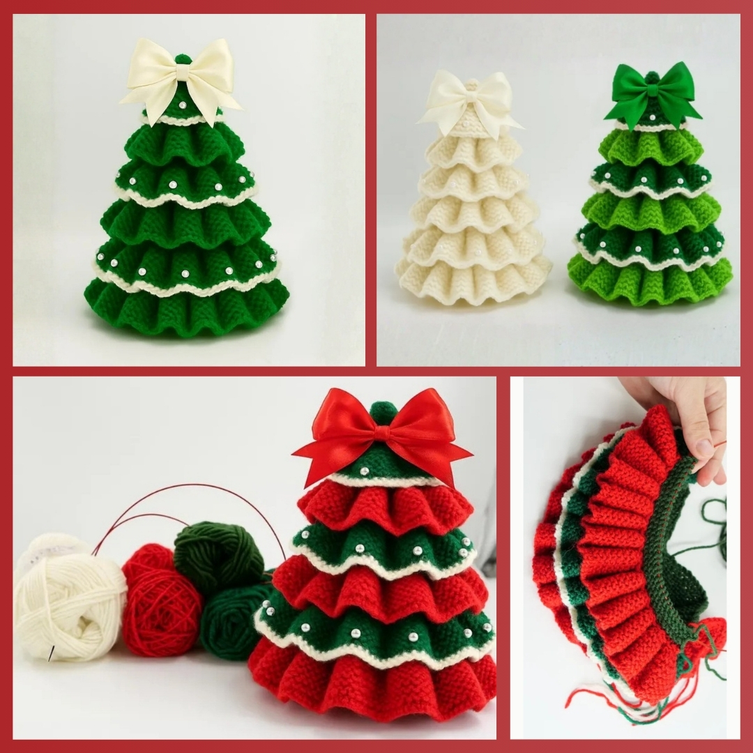 Let's Knit Facebook ad: Ruffled Christmas Tree Knitting Pattern