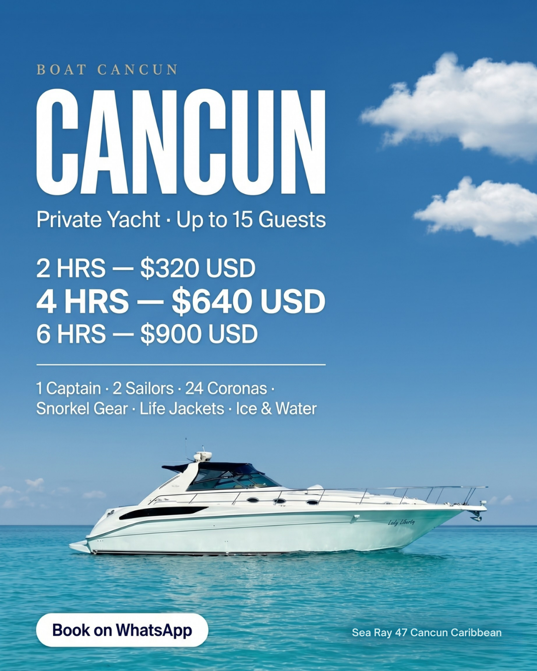 Boat Cancún Facebook ad from May 14, 2026