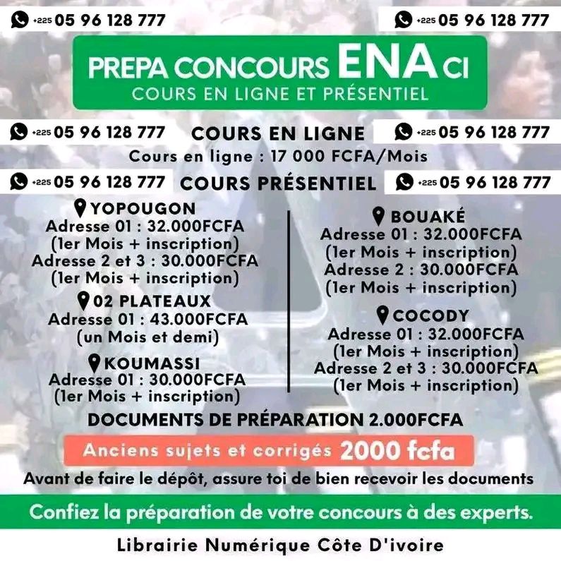 Libraire numérique côte D'Ivoire Facebook ad: La librairie organise des cours de préparation en…
