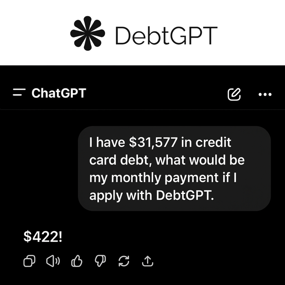 Debtgpt Facebook ad: Zero risk: settle your $30k debt with AI