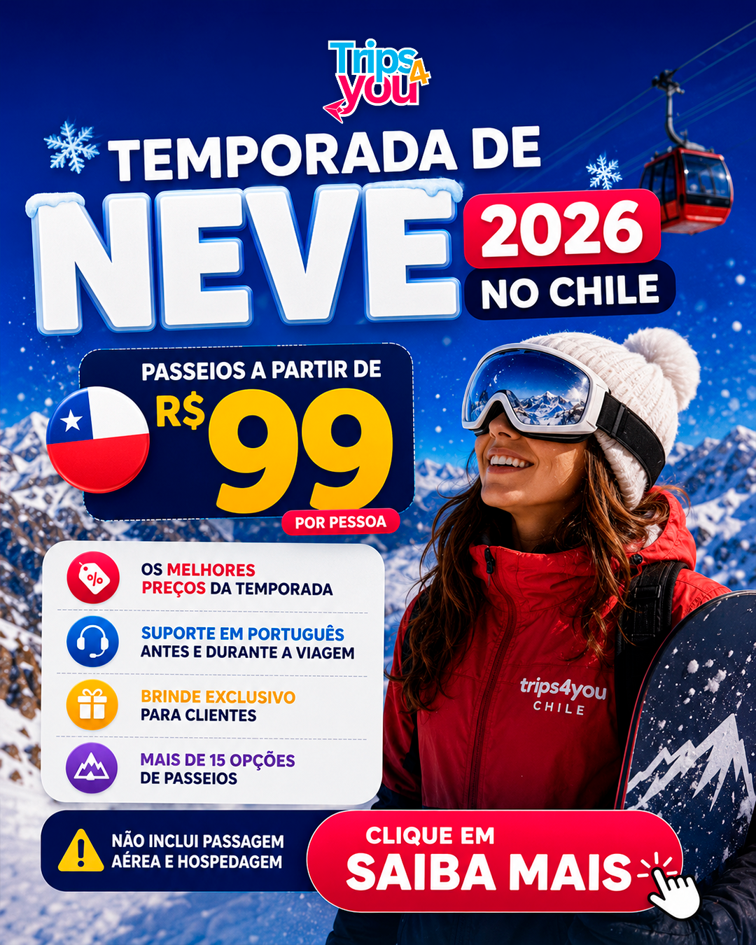 Indomito Tours Argentina Facebook ad: Passeios no Chile a Partir de R$99