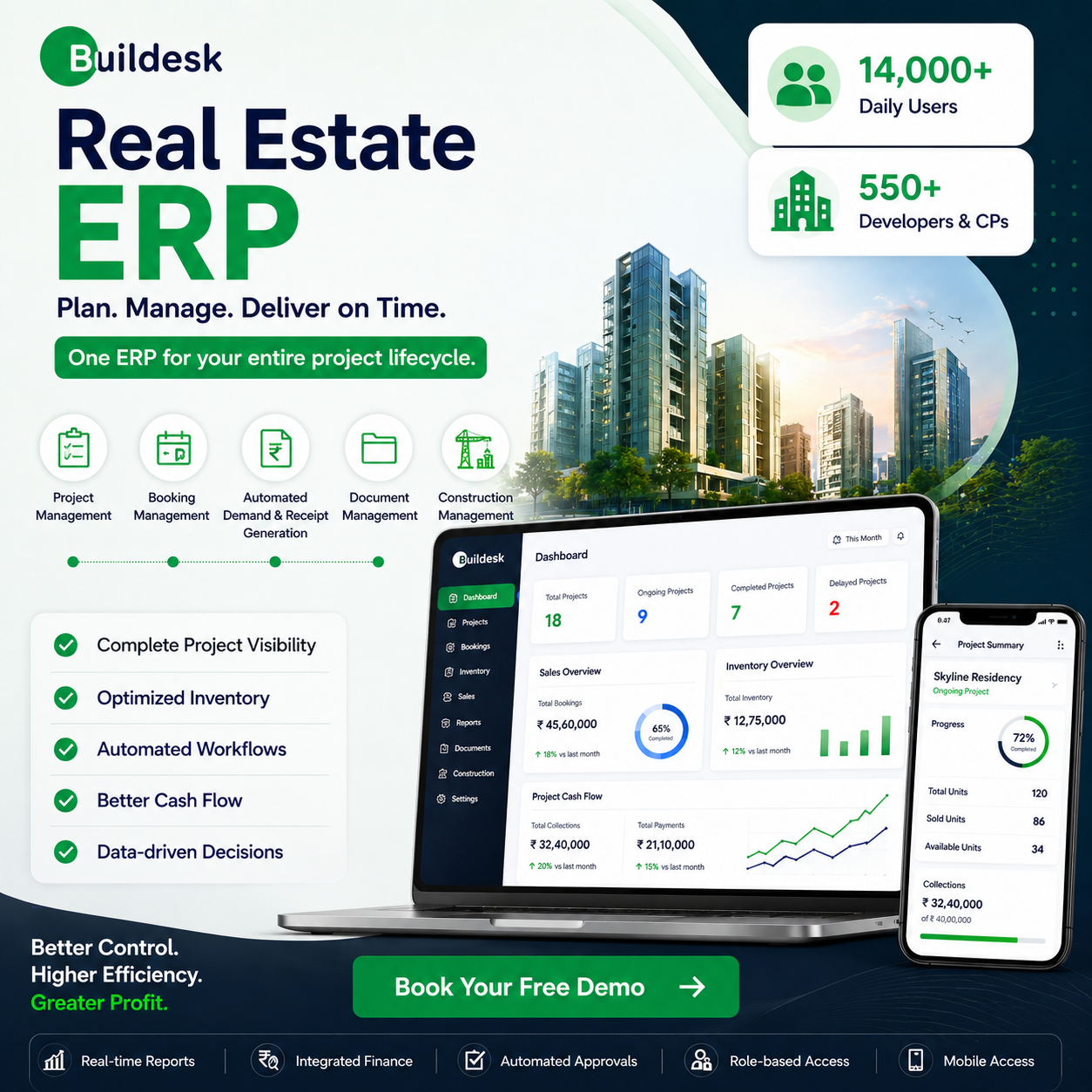 Buildesk CRM Facebook ad: Manage Leads, Sites & Sales