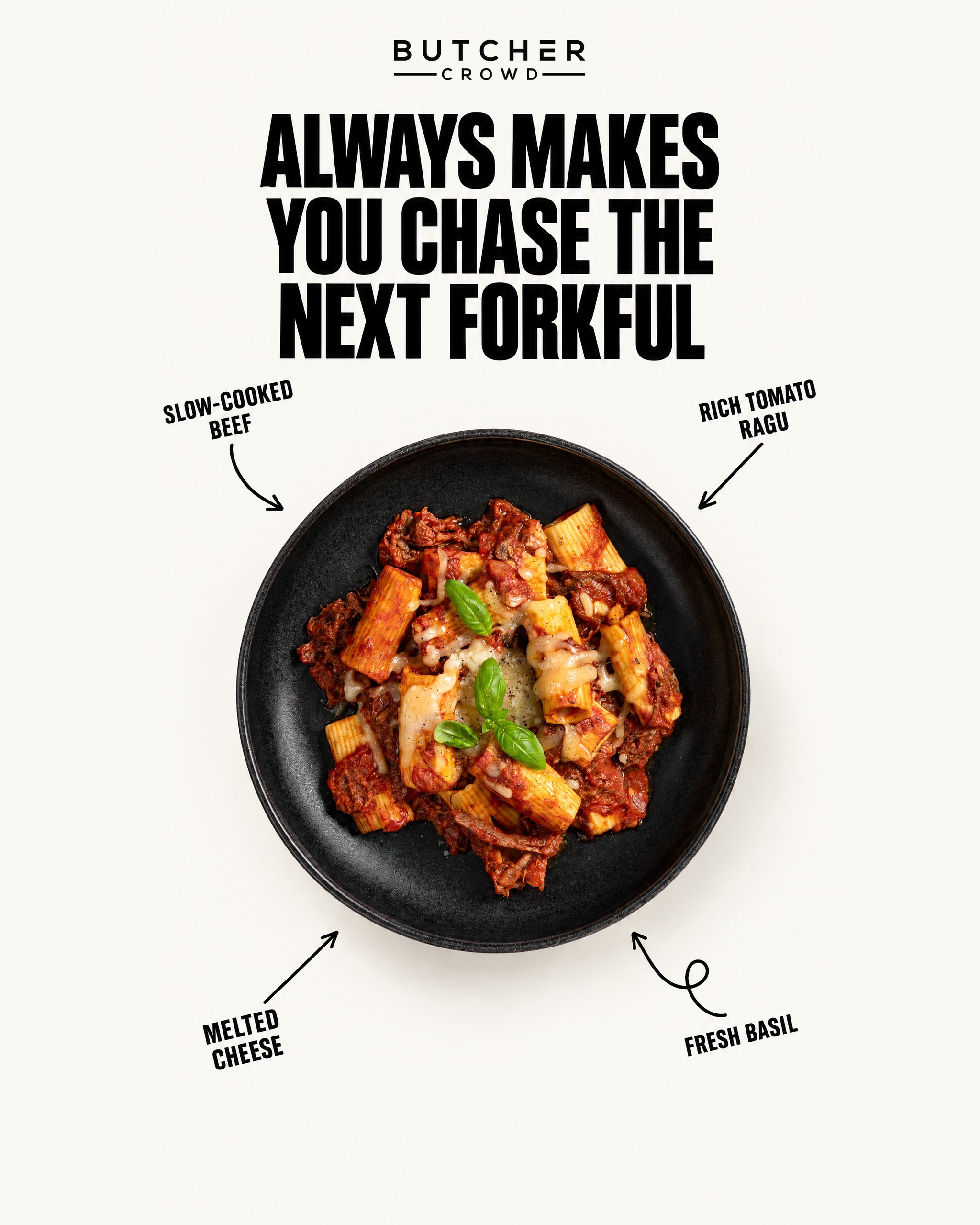ButcherCrowd Facebook ad: You'll Chase the Next Forkful.
