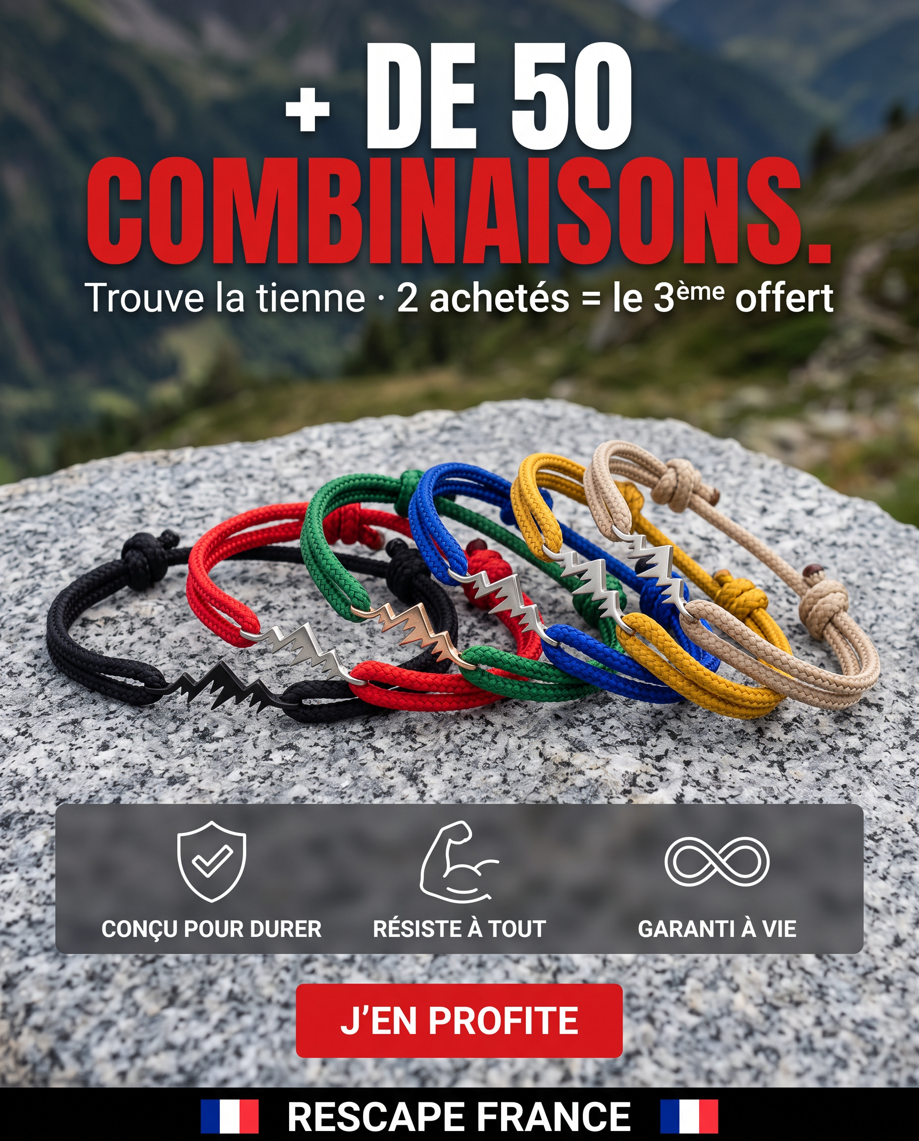 Rescapé France Facebook ad: Noté 4,9/5 par 2 300+ aventuriers