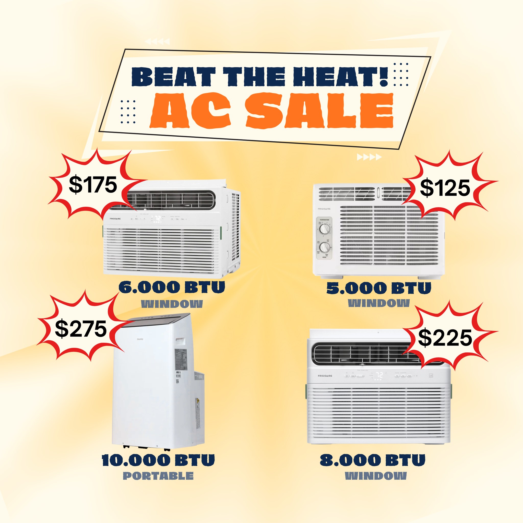 Appliance Bargain Center Facebook ad: Beat the Heat AC Sale