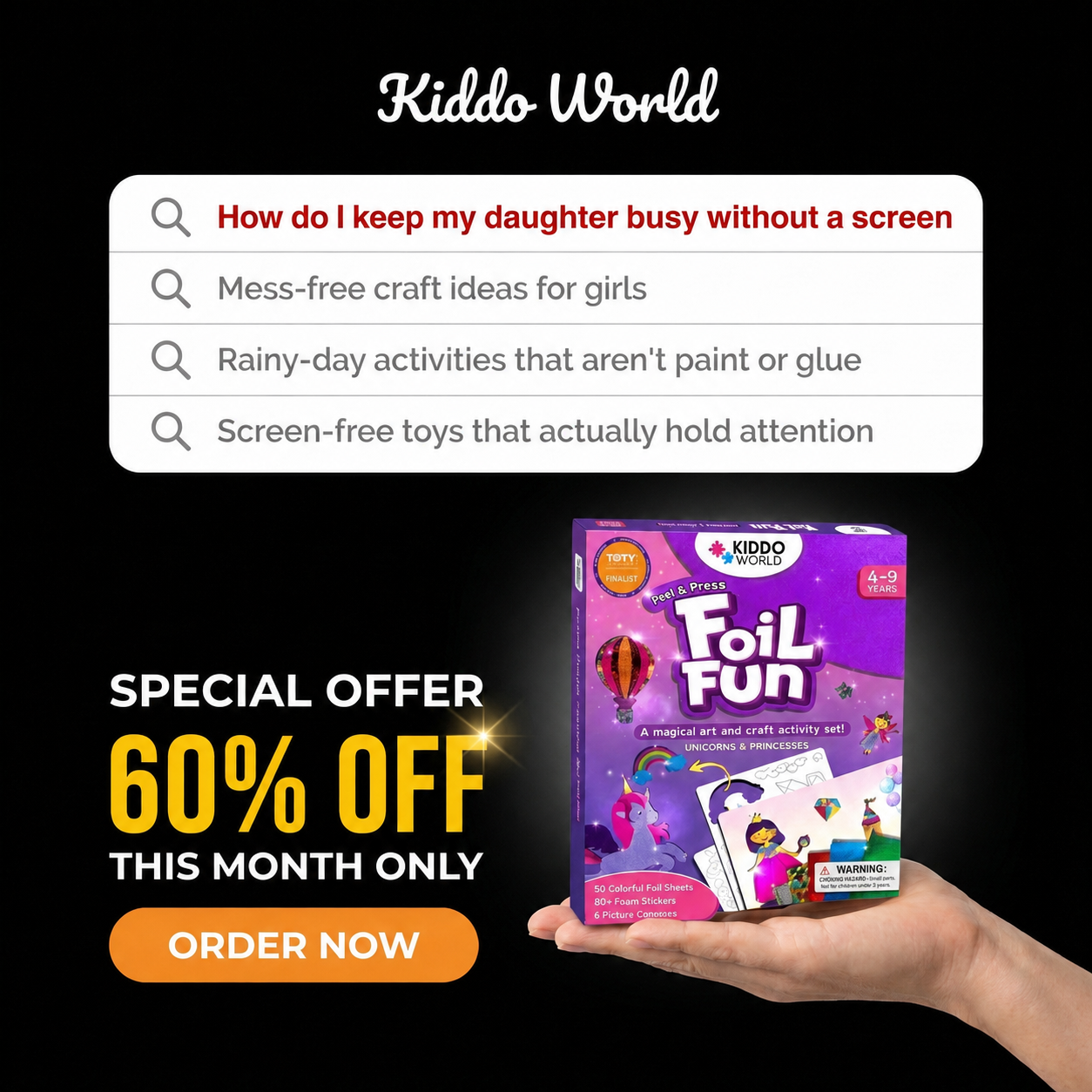 Sensory toys Facebook ad: Screen-Free Princess Fun