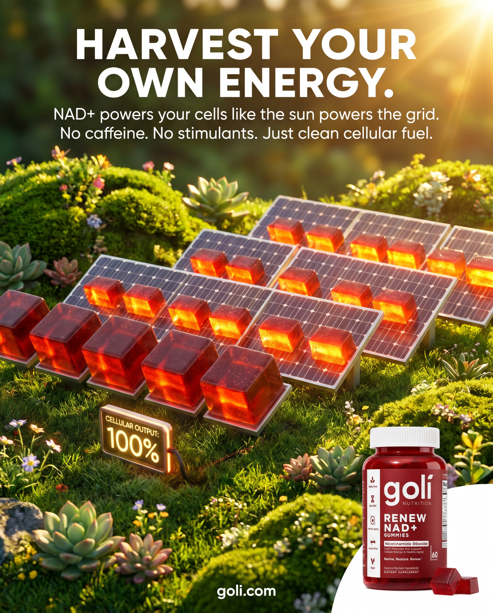 Goli Facebook ad: Cellular Energy, No Crash.