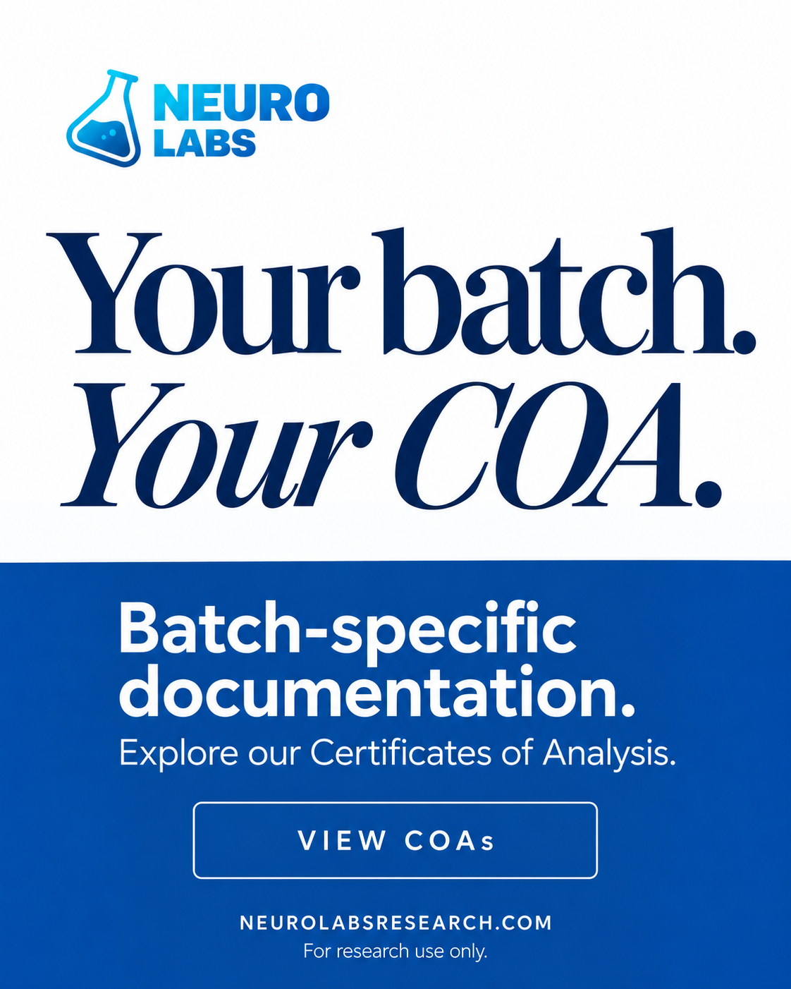 NL Facebook ad: NeuroLabs, Premium Research Peptides | ≥99% COA-Tested USA