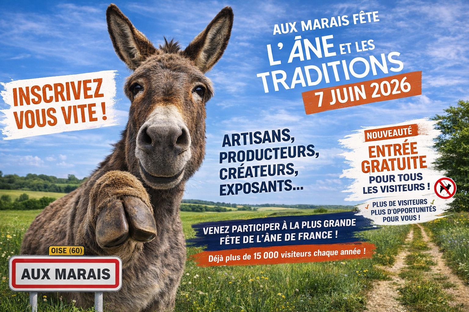 Aux Marais fête l'Âne et les Traditions Facebook ad: Artisans, producteurs, créateurs, exposants: rejoignez nous!