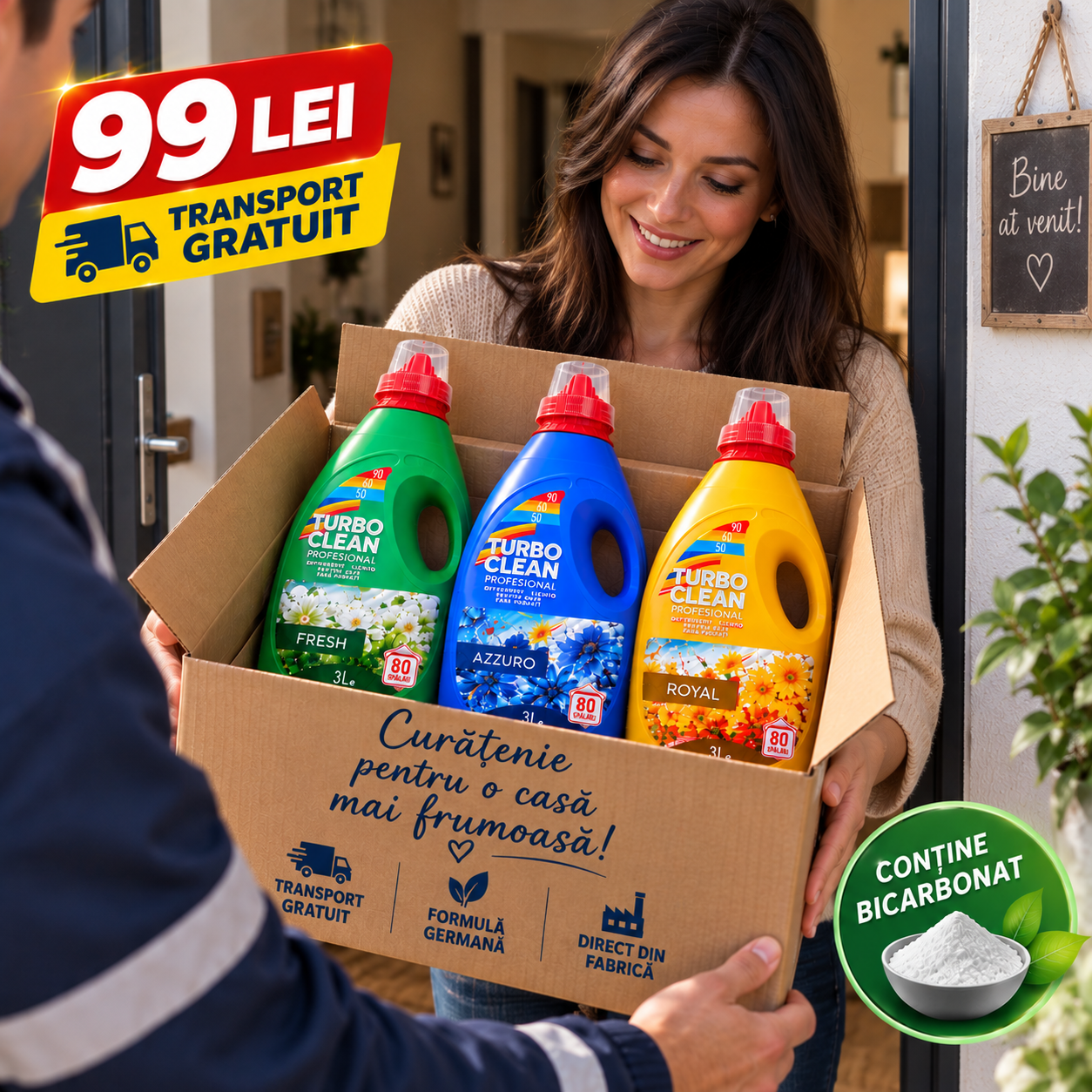 Eclean.ro Facebook ad: 3x Detergent Rufe Turbo Clean Economic 3L Bicarbonat de…