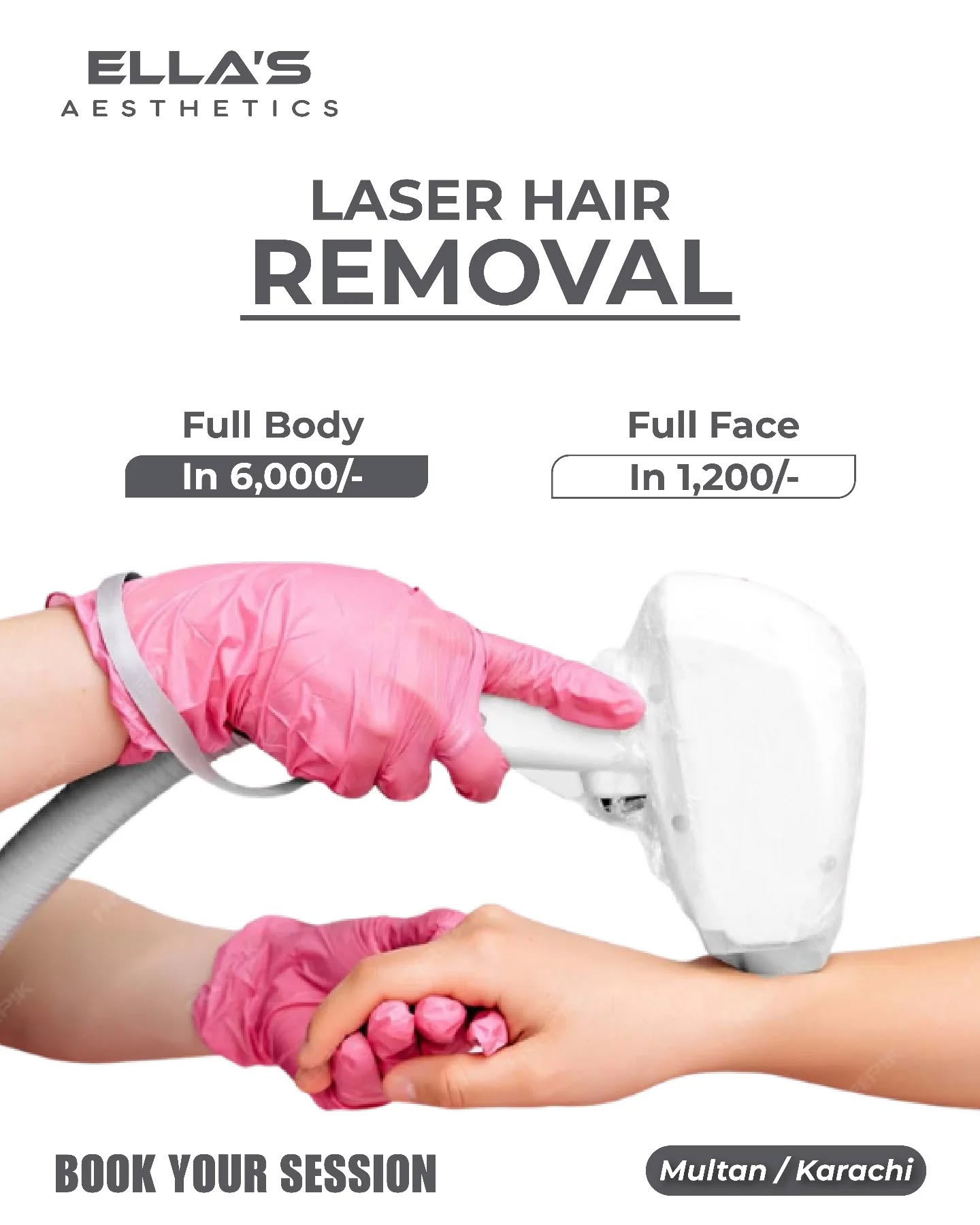 Ella's Aesthetics Facebook ad: Experience smooth, confident, and hair-free skin with our…