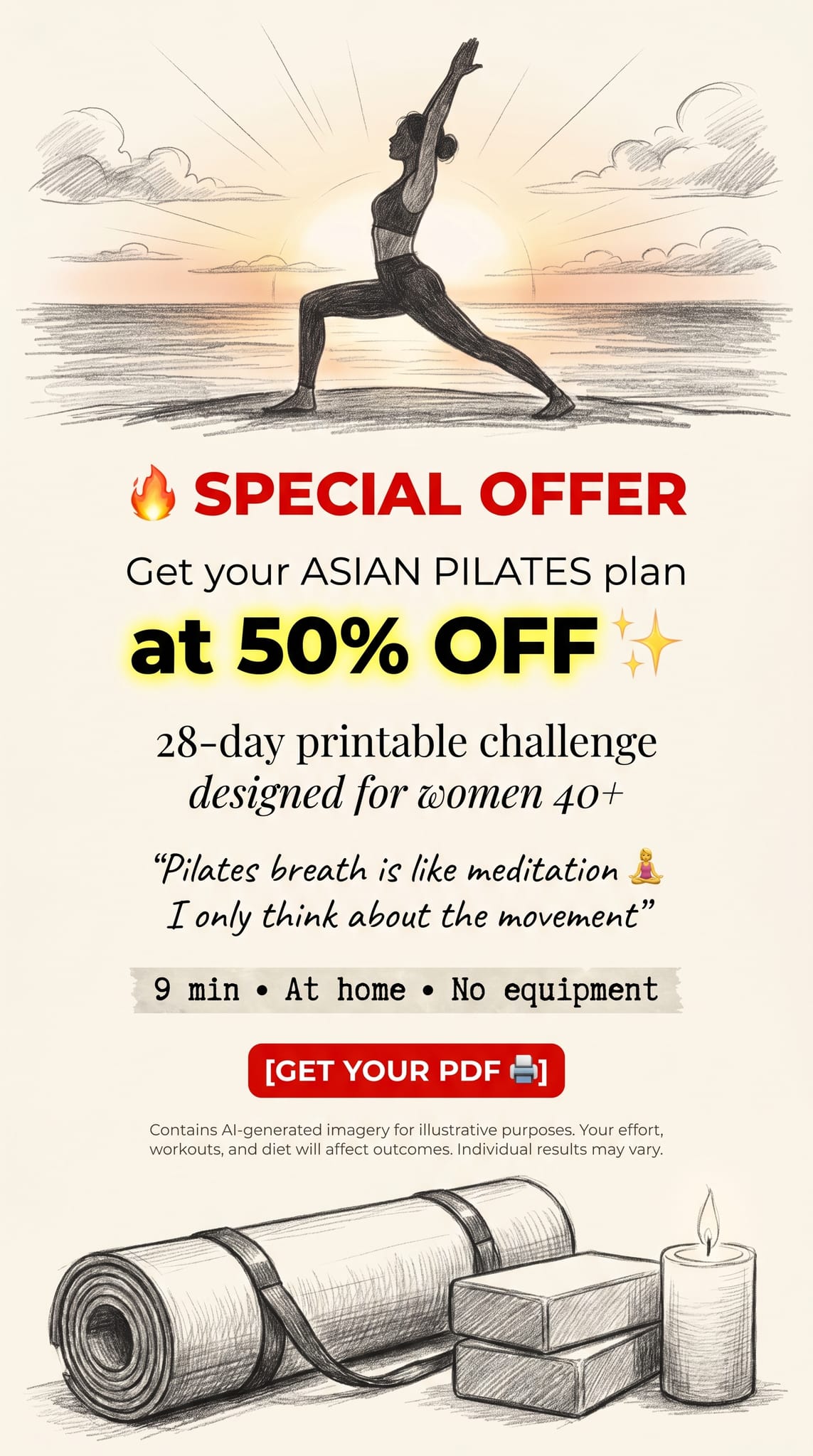 Asian Pilates Challenge Facebook ad: Start Transformation Now!