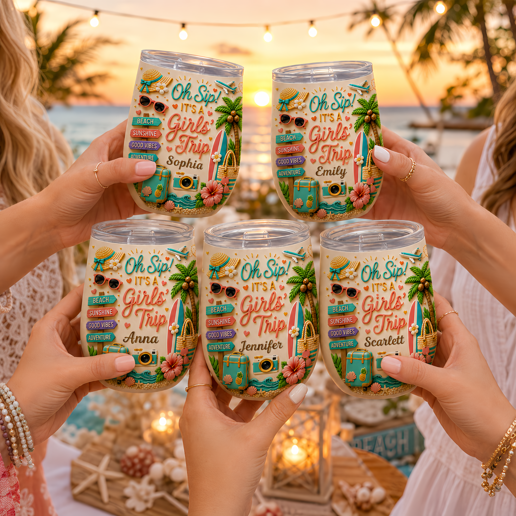Everyday Cozy Vibes Facebook ad: Oh Sip! It's a Girls' Trip - Personalized Bottles For…