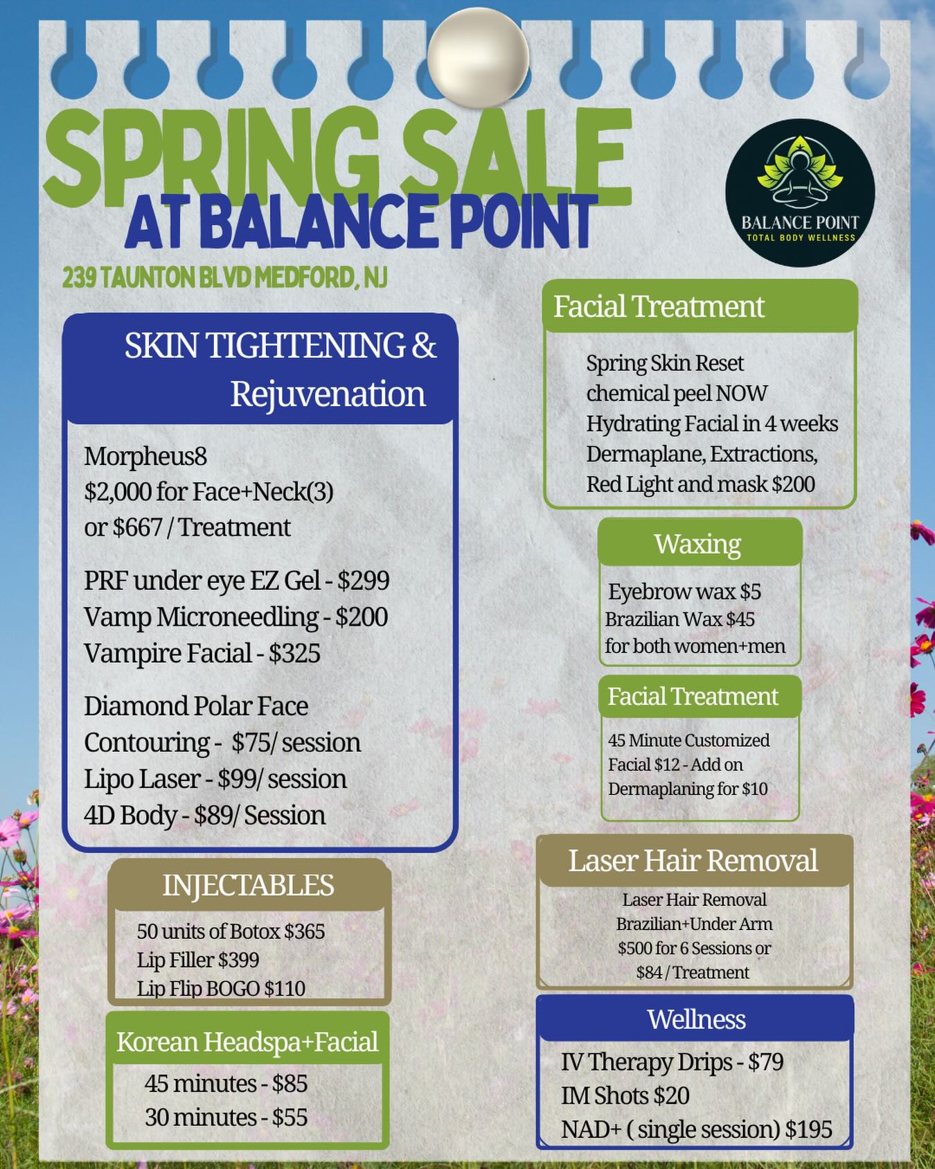 Balance Point Total Body Wellness Facebook ad: SPRING SPECIALS ARE LIVE!