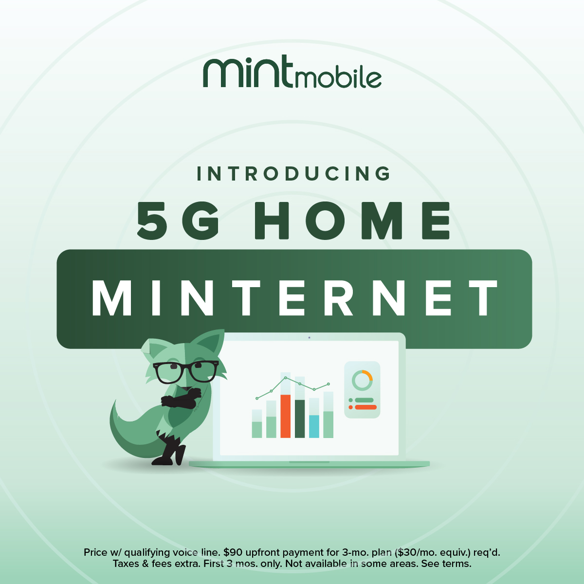 Mint Mobile Facebook ad: Introducing 5G Home Minternet-fast, easy, starts at…