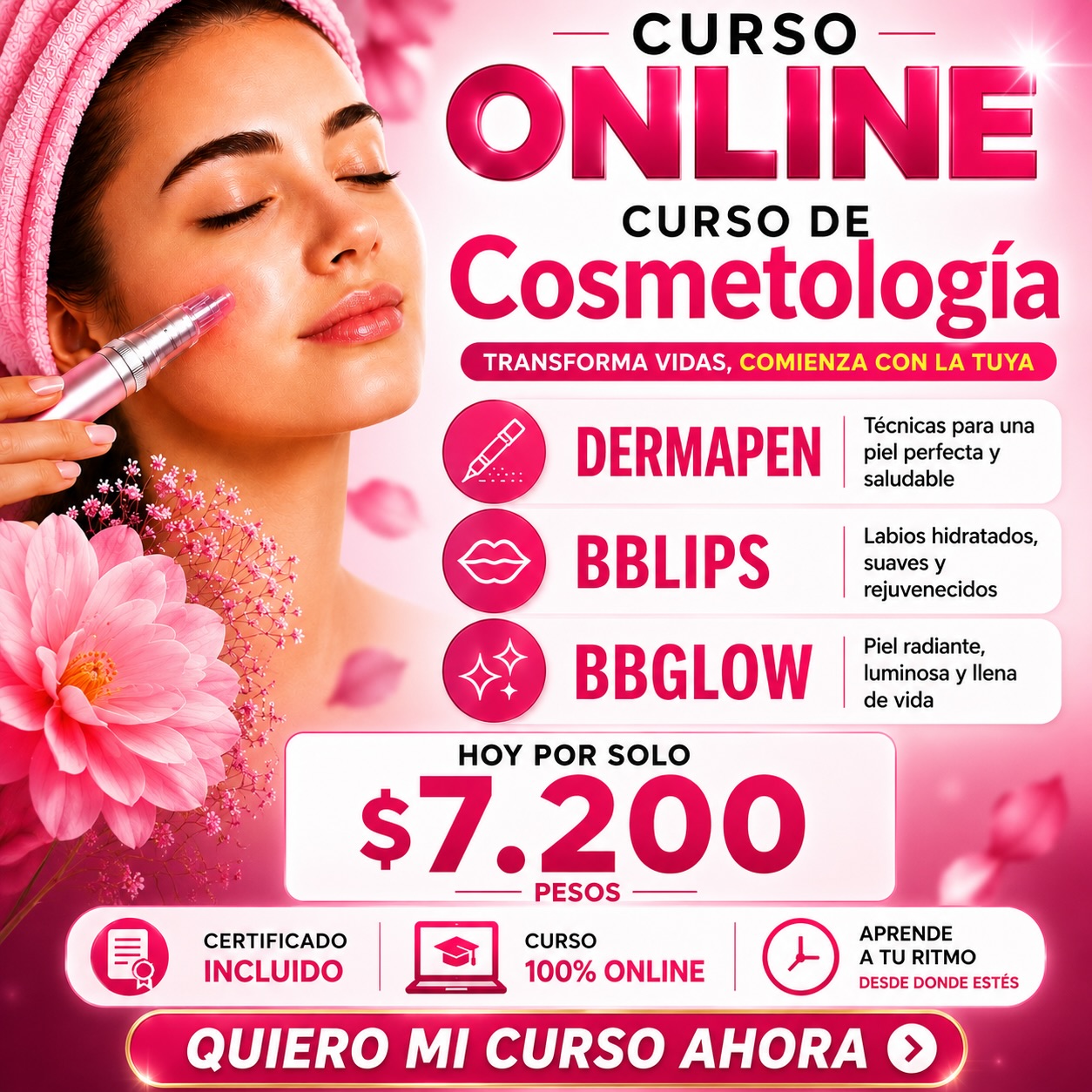 Academia de belleza Online Facebook ad: Chatea con nosotros