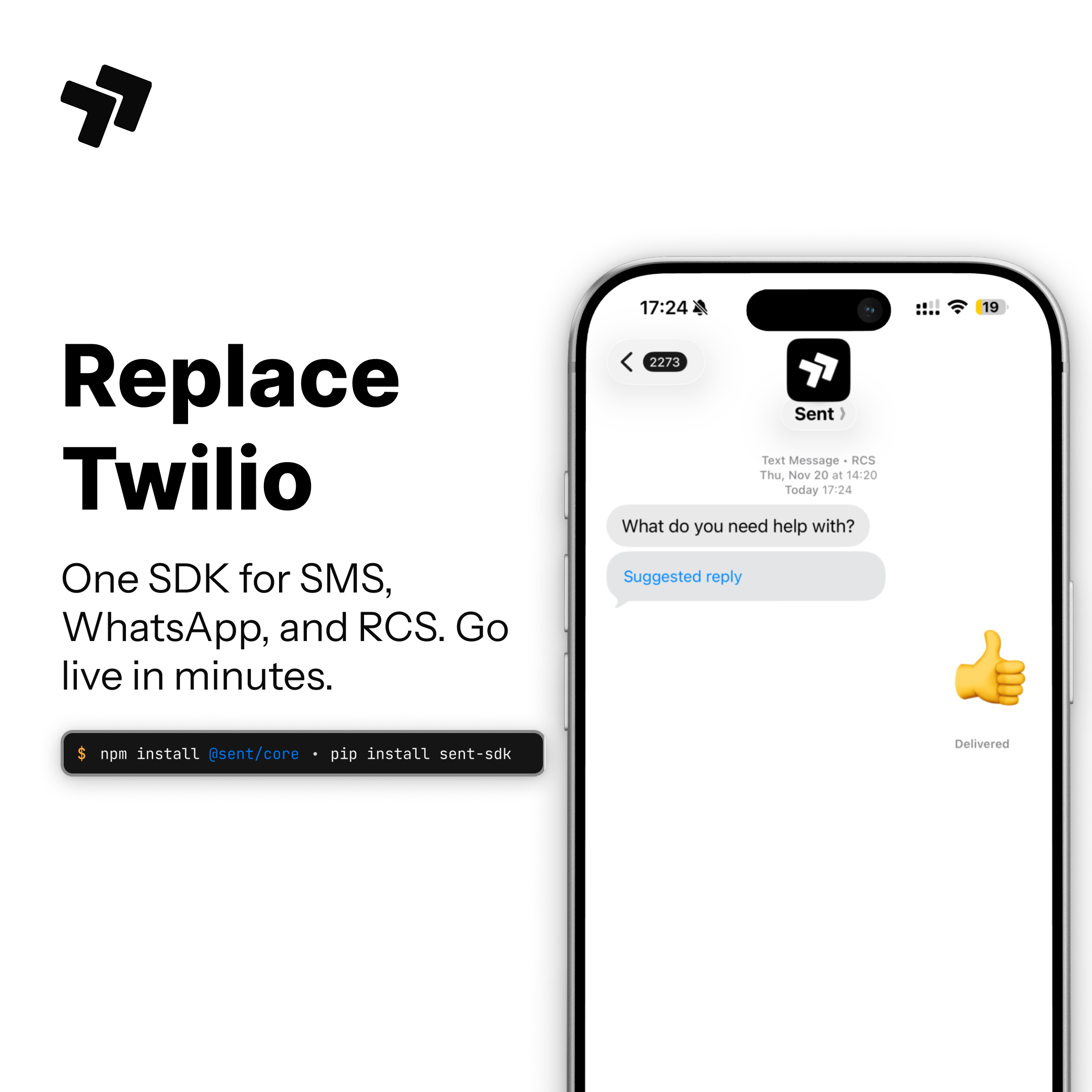 Sent.dm Facebook ad: Ditch Twilio in 2 Mins
