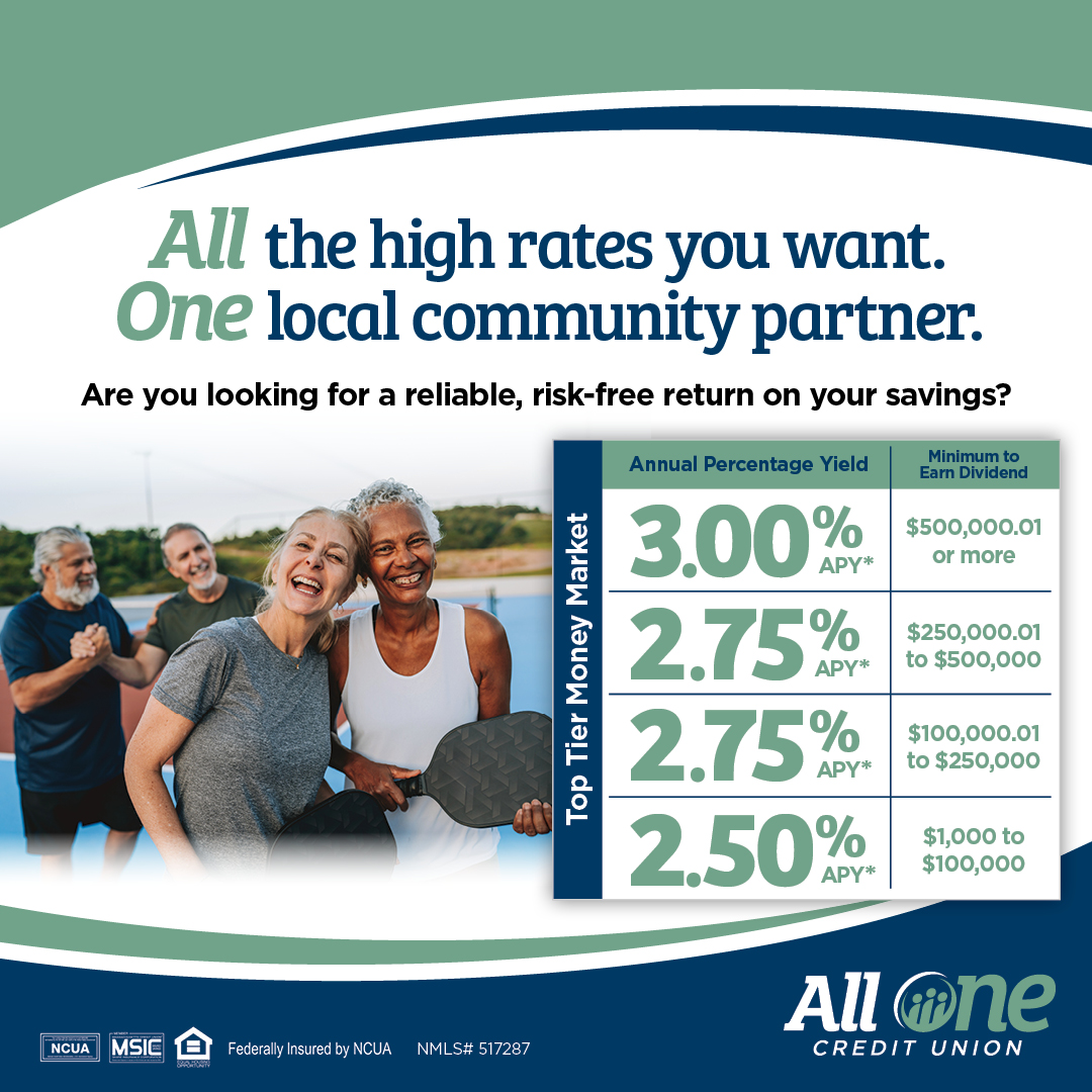 All One Credit Union Facebook ad: Top Tier = Top Rates
