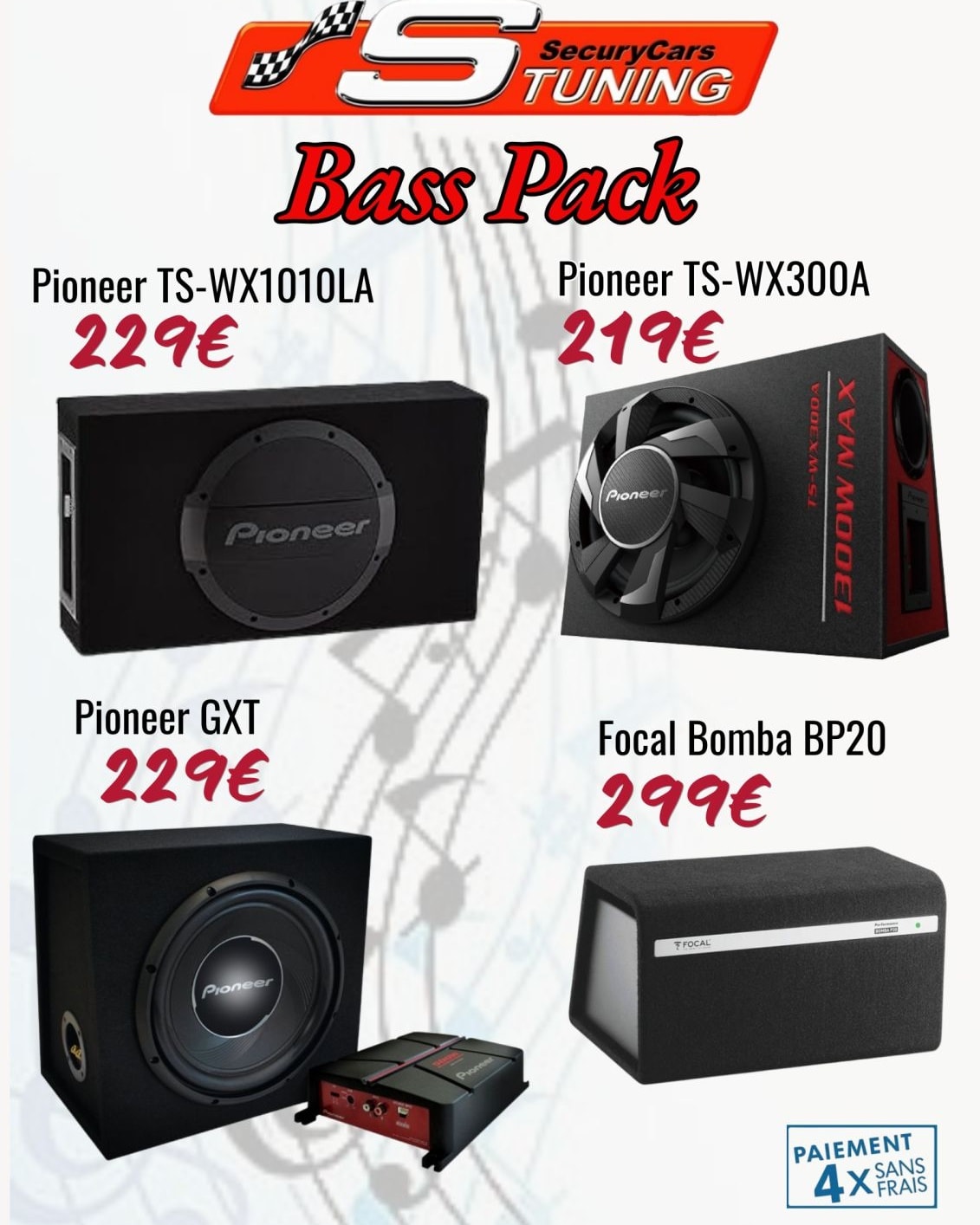 Securycars Facebook ad: CAISSON DE BASS.