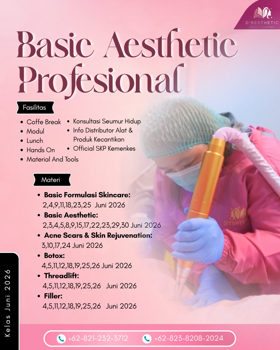 dresthetic.id Facebook ad: JADWAL TRAINING JUNI 2026, D’RESTHETIC BEAUTY ACADEMY
