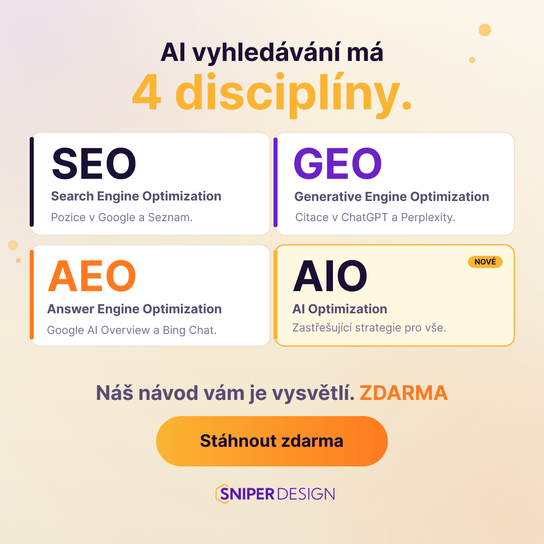 Sniper Design - Měníme krabicové e‑shopy Facebook ad: Stáhněte si AI SEO návod zdarma