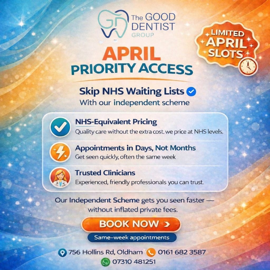 The Good Dentist - Oldham Facebook ad: Book Your Dental Appointment Faster