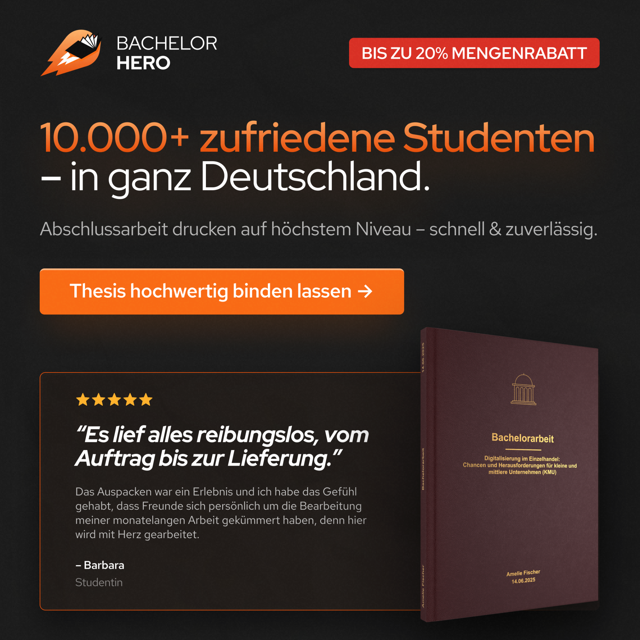 BachelorHero Facebook ad: Deine Abschlussarbeit in einem edlen Premium Hardcover mit…