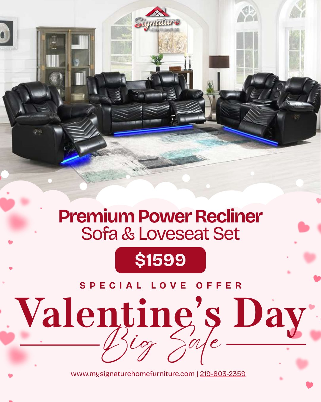 Signature home furniture Inc Facebook ad: VALENTINE’S DAY BIG SALE