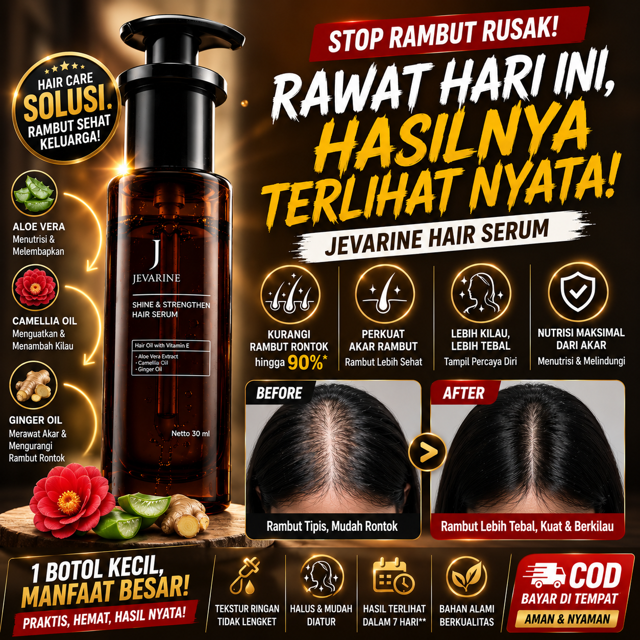 AdaSpace Store Facebook ad: STOP BIARKAN RAMBUT RONTOK SETIAP HARI!