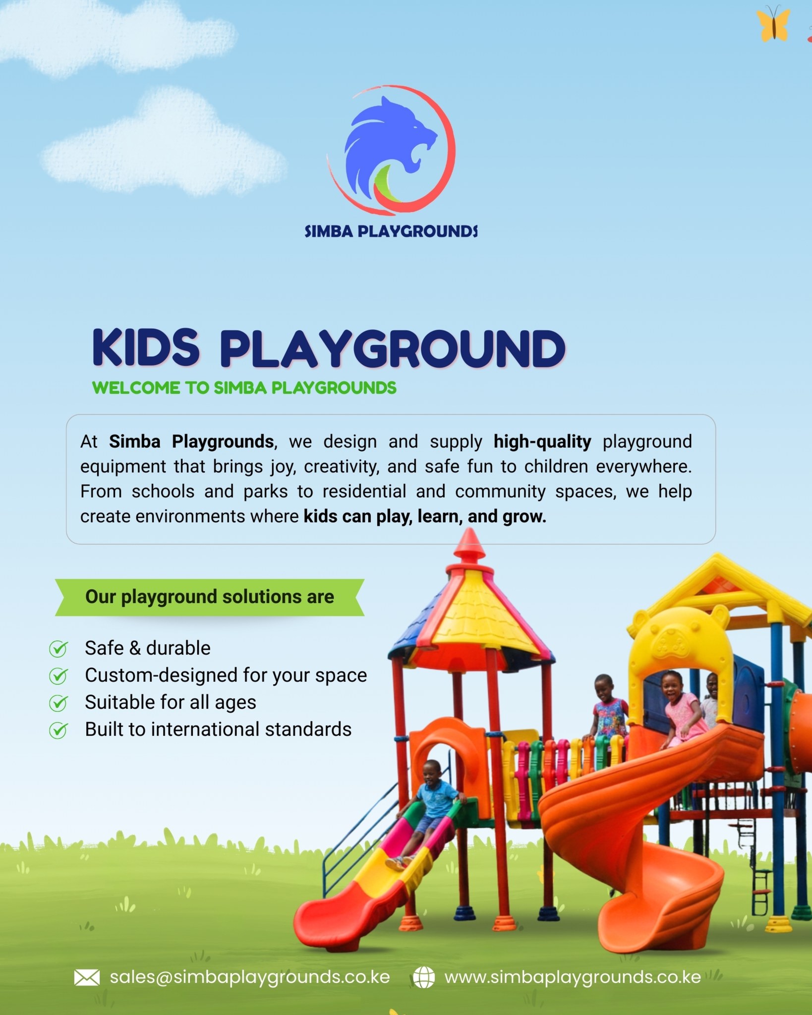 SIMBA Playgrounds LTD Facebook ad: At Simba Playgrounds, we design and supply high-quality…
