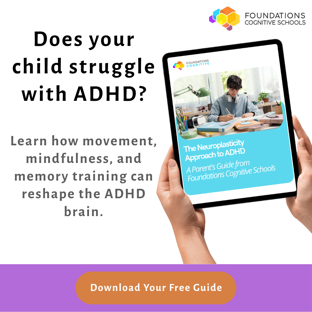 Foundations Cognitive Schools Facebook ad: Free ADHD Guide for Parents
