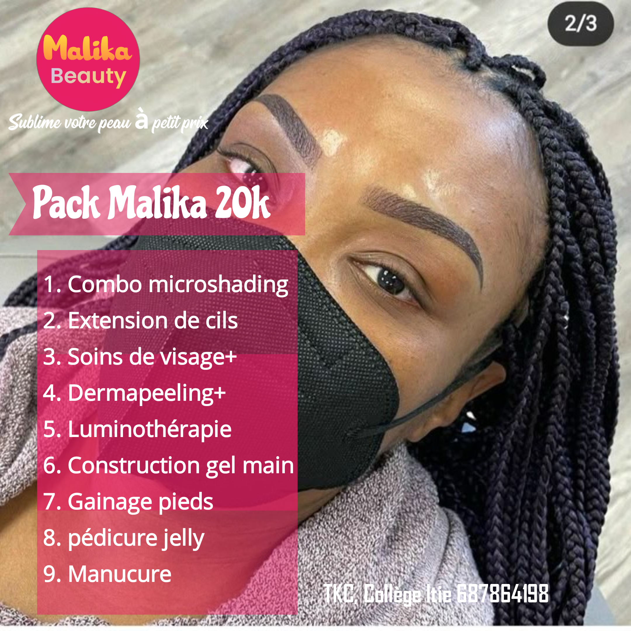 Malika Beauty Facebook ad: Malika sublime votre beauté, Elise prend soin de…