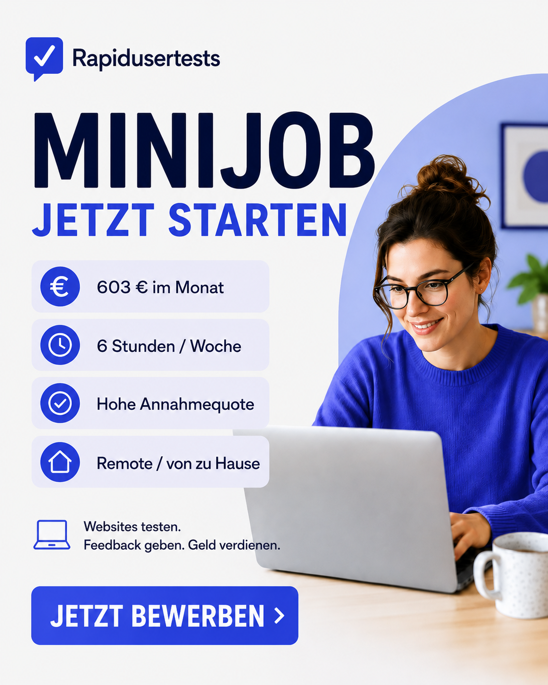 Rapidusertests Facebook ad: Bewerbung in 1 Minute eingereicht. 60% Annahmequote