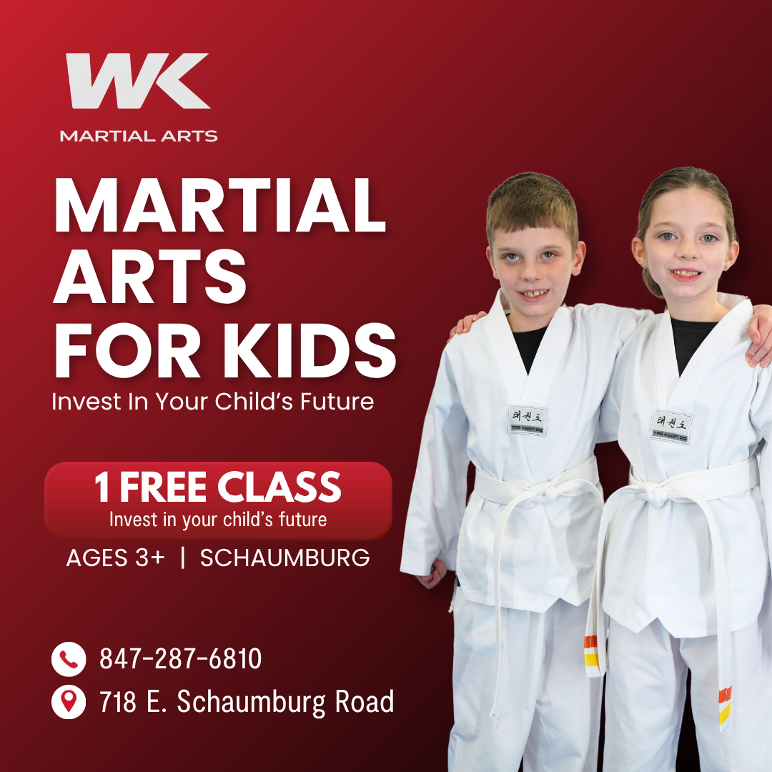 WK Martial Arts - Taekwondo Schaumburg Facebook ad: Kids Martial Arts (Ages 4+) | Free Trial Pass