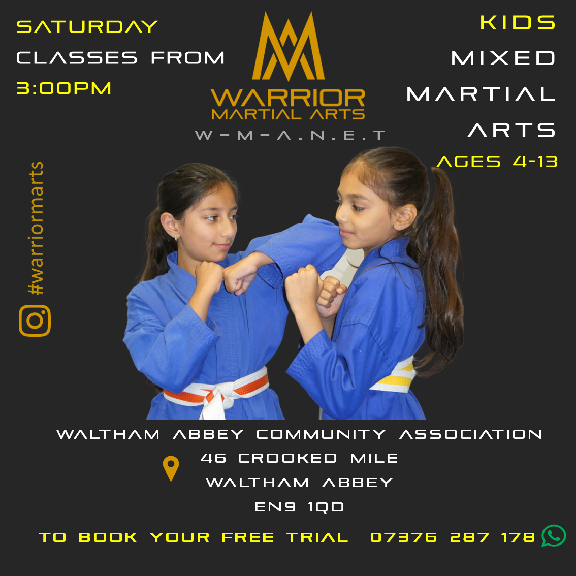 Warrior Martial Arts & Fitness Facebook ad: 𝐉𝐨𝐢𝐧 𝐖𝐚𝐫𝐫𝐢𝐨𝐫 𝐌𝐚𝐫𝐭𝐢𝐚𝐥 𝐀𝐫𝐭𝐬 𝐂𝐥𝐚𝐬𝐬