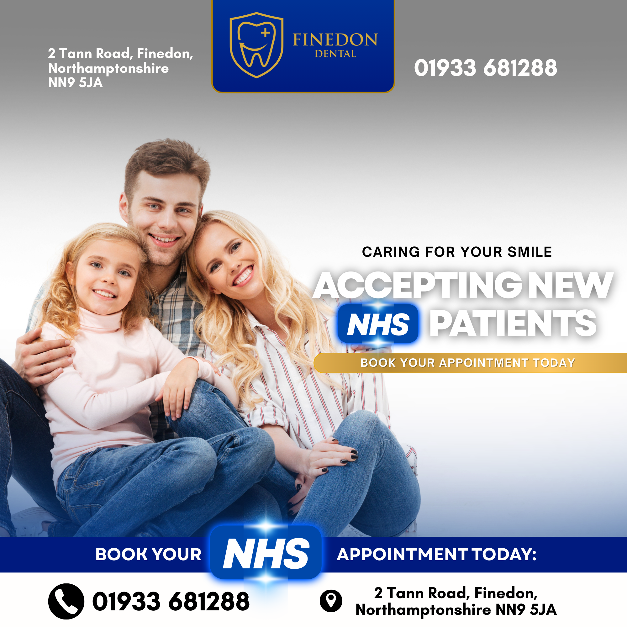 Finedon Dental Practice Facebook ad: Now accepting children & NHS-exempt patients at Finedon