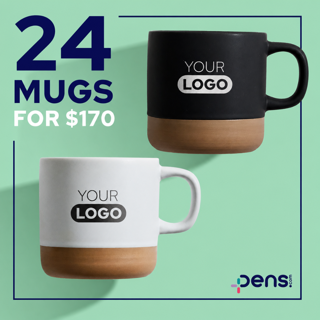 Pens.com Facebook ad: CUSTOM MUGS FOR YOUR BUSINESS