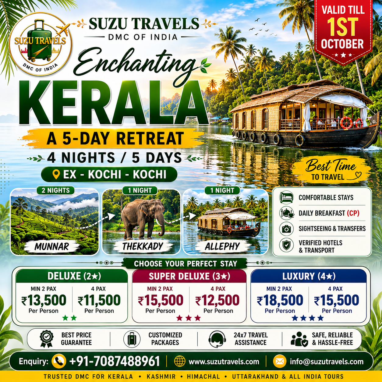 Suzu Travels Facebook ad: Enchanting Kerala, 4 Nights / 5 Days ka…