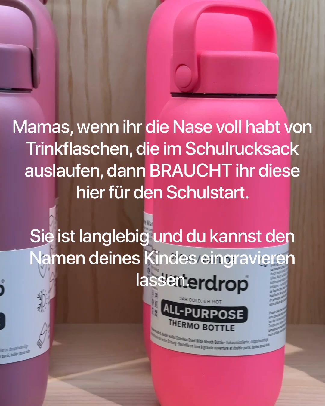 waterdrop Facebook ad: Neues Schuljahr = neue Trinkflasche
