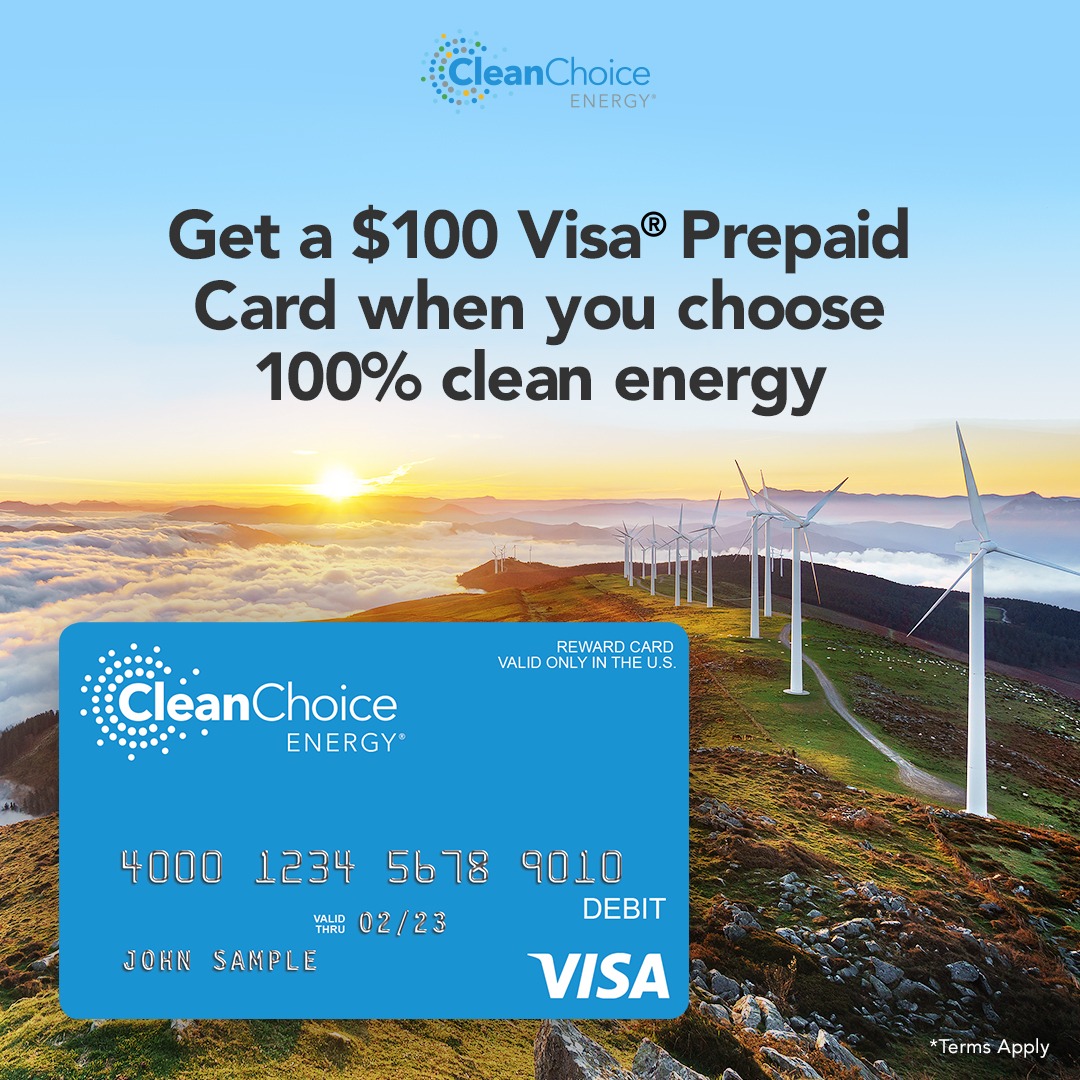 CleanChoice Energy Facebook ad: Special Offer: $100 Visa Prepaid Card When You Enroll