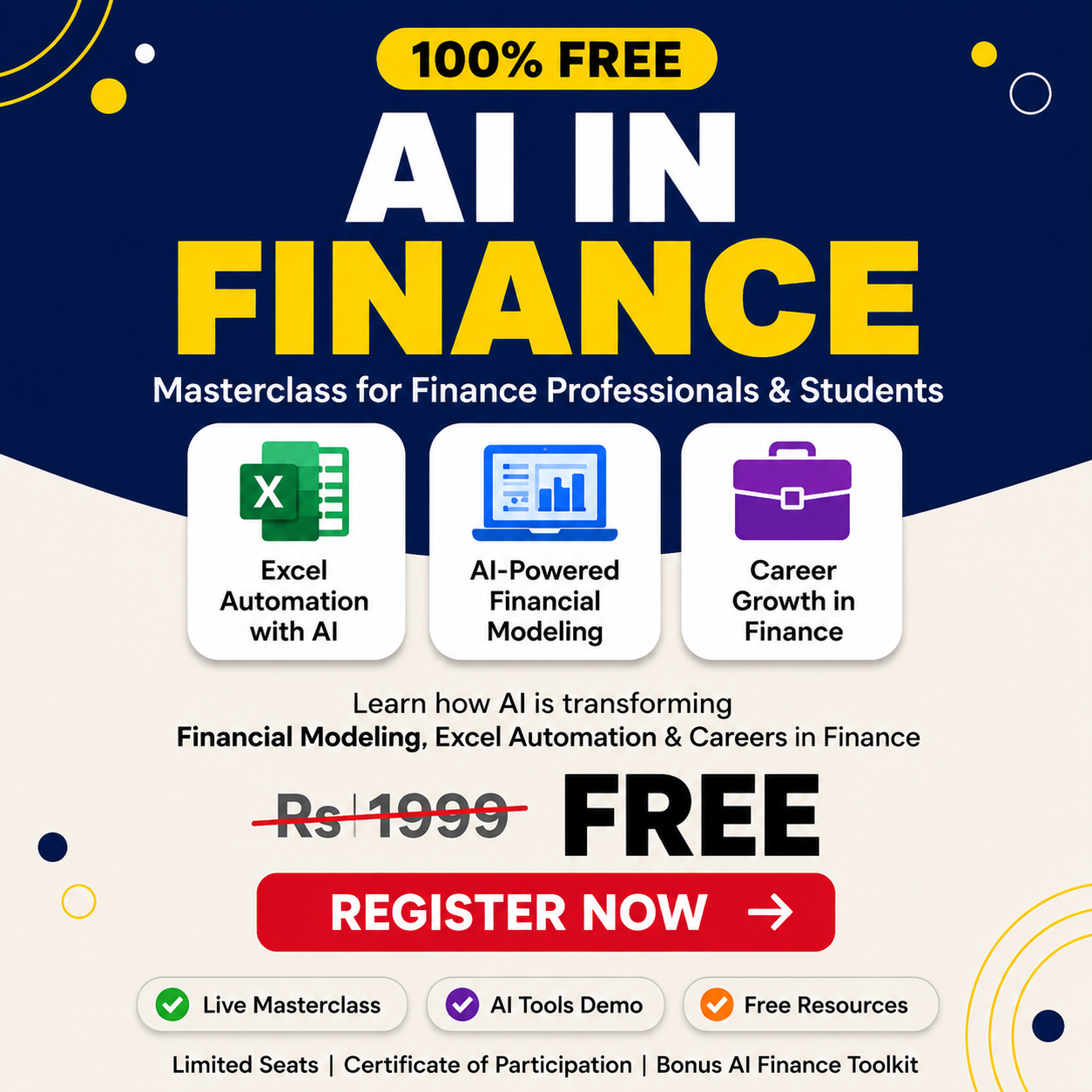 Equigenius Services Facebook ad: LIVE AI in Finance Masterclass
